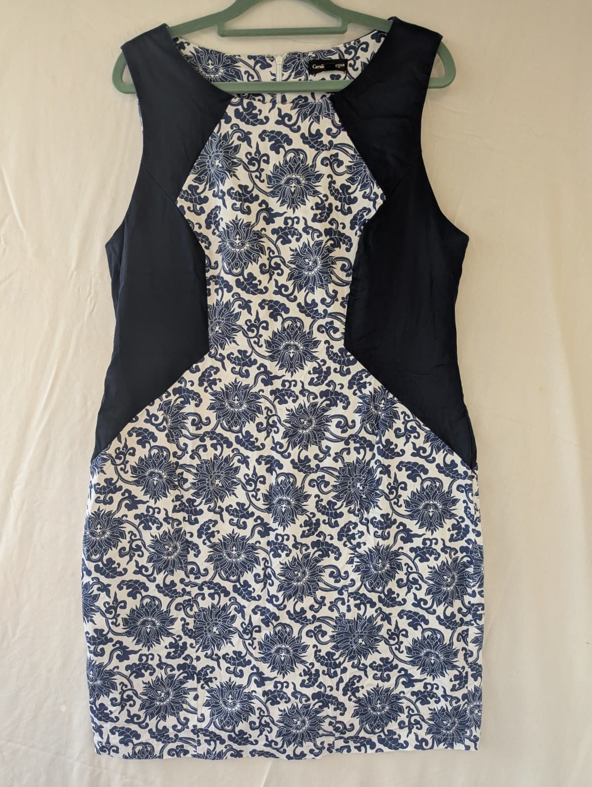 Caroline Morgan Dress Navy White Floral Cotton Pencil Wiggle Size AUS 16 — photo 3 of 7