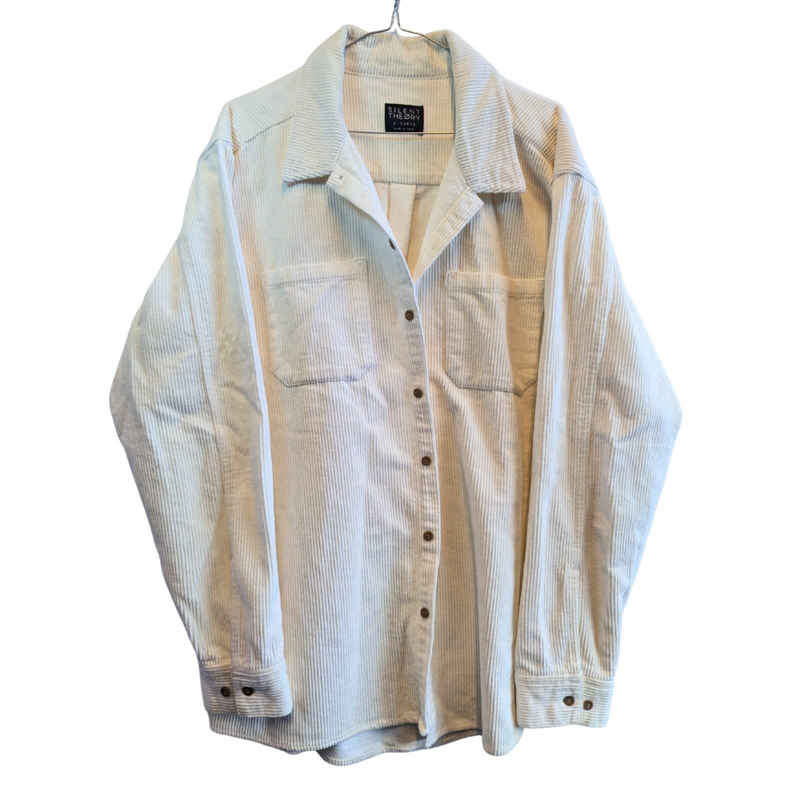 Silent Theory Mens XL Corduroy Shirt Beige Long Sleeve Button Front Pockets — photo 2 of 12