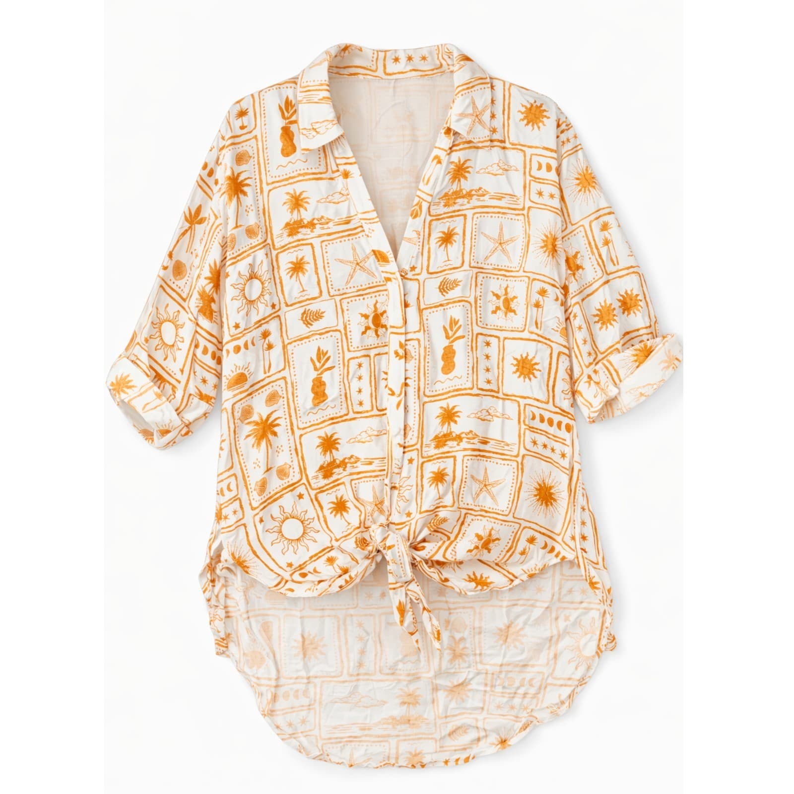Yours Truly Oversized Rayon Shirt Boho Sun Print Button Resort Size M AU 14 16 — photo 1 of 11