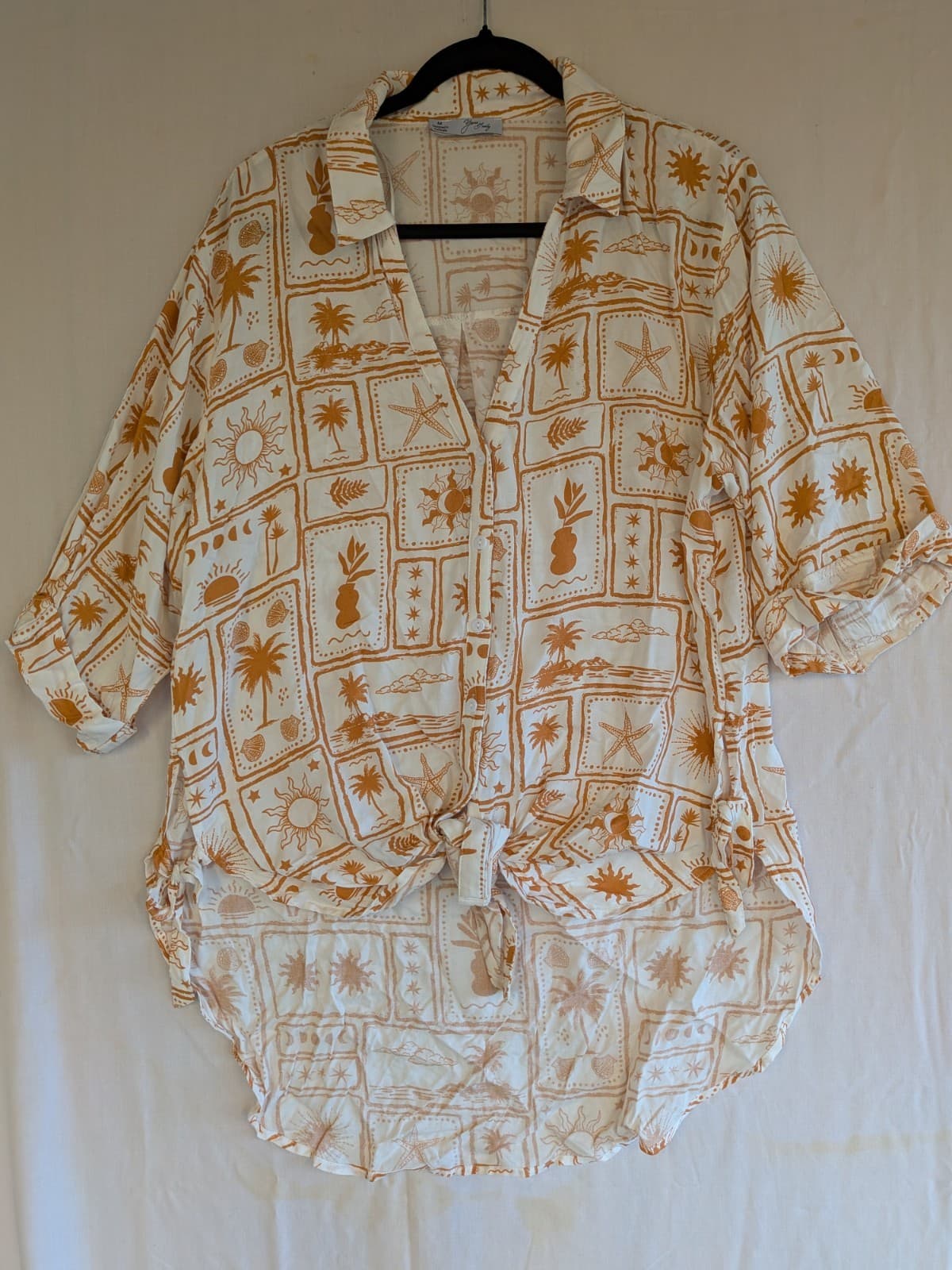 Yours Truly Oversized Rayon Shirt Boho Sun Print Button Resort Size M AU 14 16 — photo 2 of 11