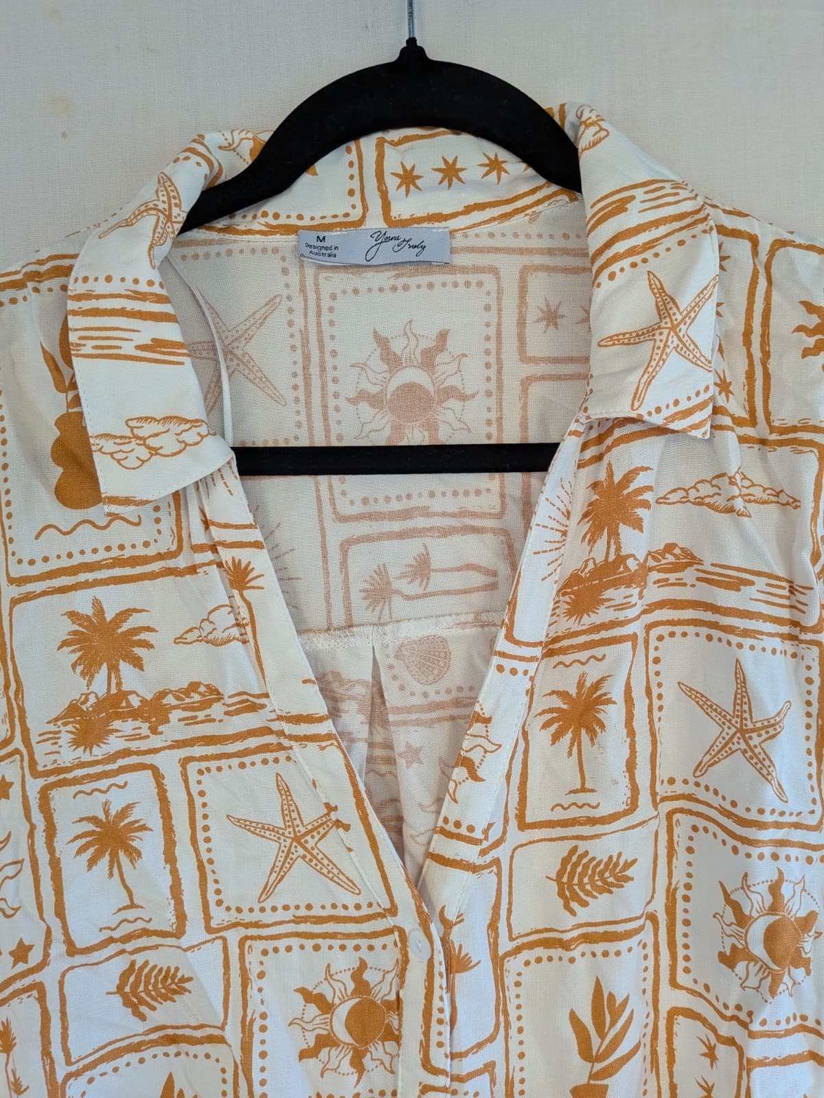 Yours Truly Oversized Rayon Shirt Boho Sun Print Button Resort Size M AU 14 16 — photo 5 of 11