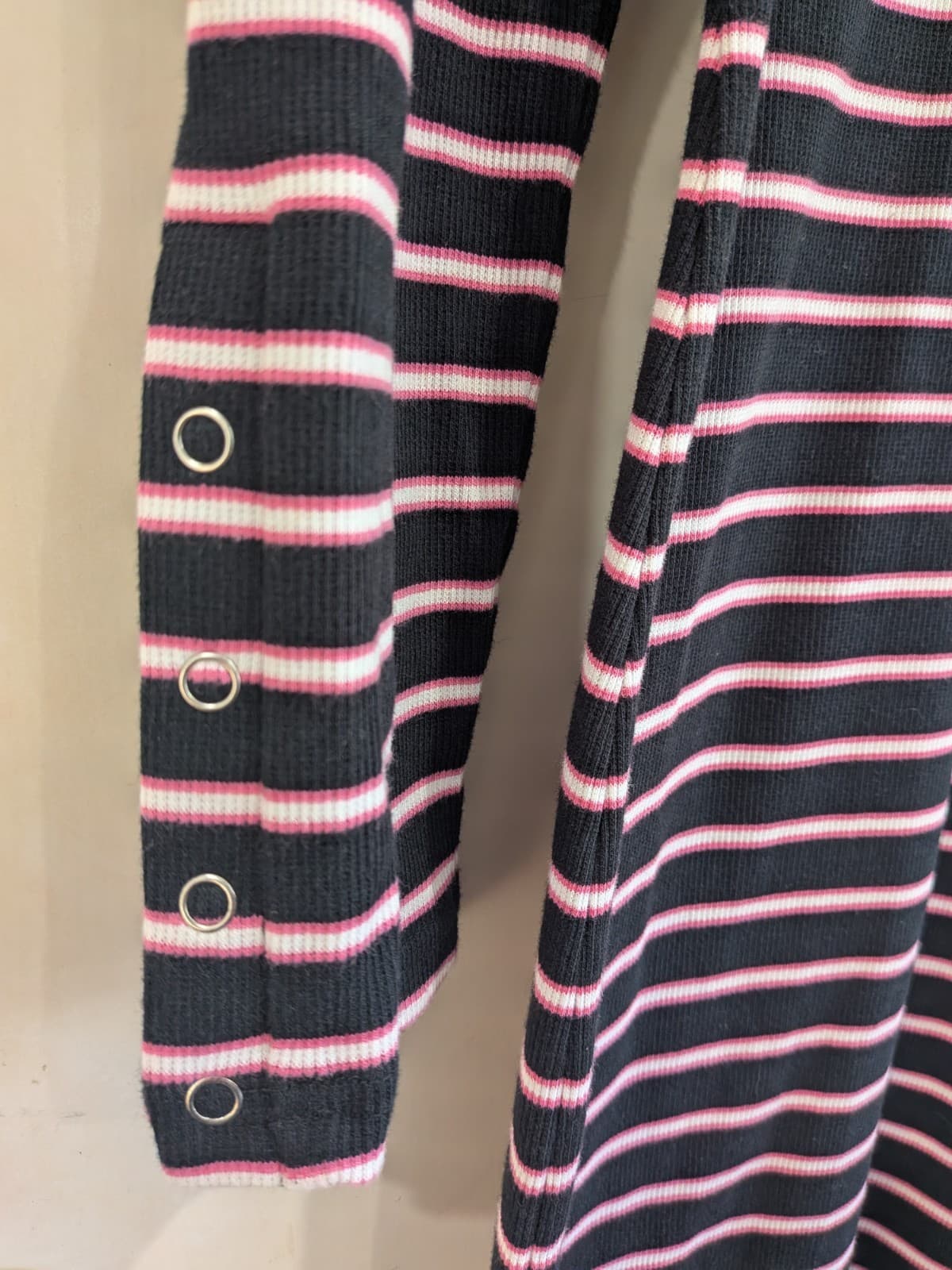 Decjuba Knit Midi Dress L Black Pink Stripe Rib Long Sleeve Stretch Casual — photo 4 of 11