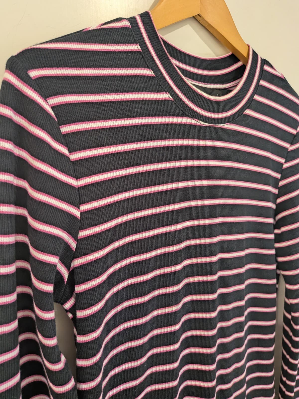 Decjuba Knit Midi Dress L Black Pink Stripe Rib Long Sleeve Stretch Casual — photo 5 of 11