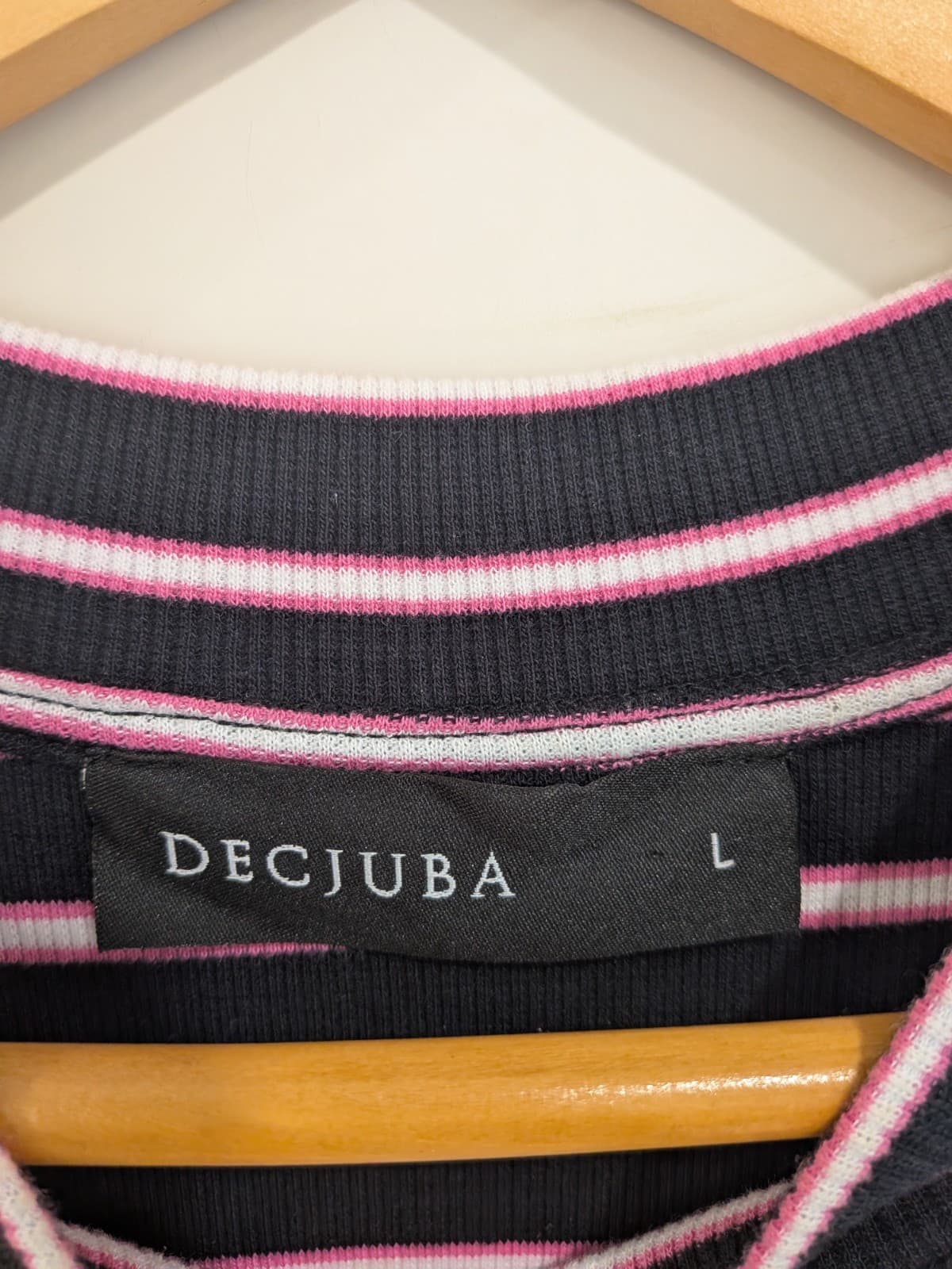 Decjuba Knit Midi Dress L Black Pink Stripe Rib Long Sleeve Stretch Casual — photo 7 of 11