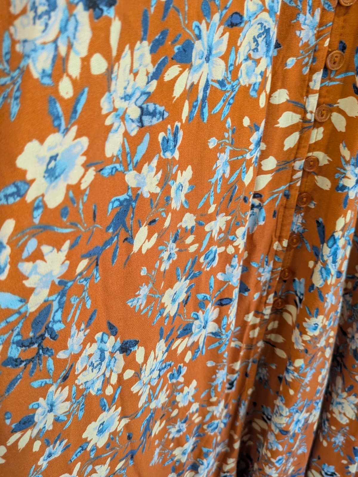 JAASE Maxi Dress L Rust Orange Blue Floral Boho Button Front Festival — photo 4 of 10