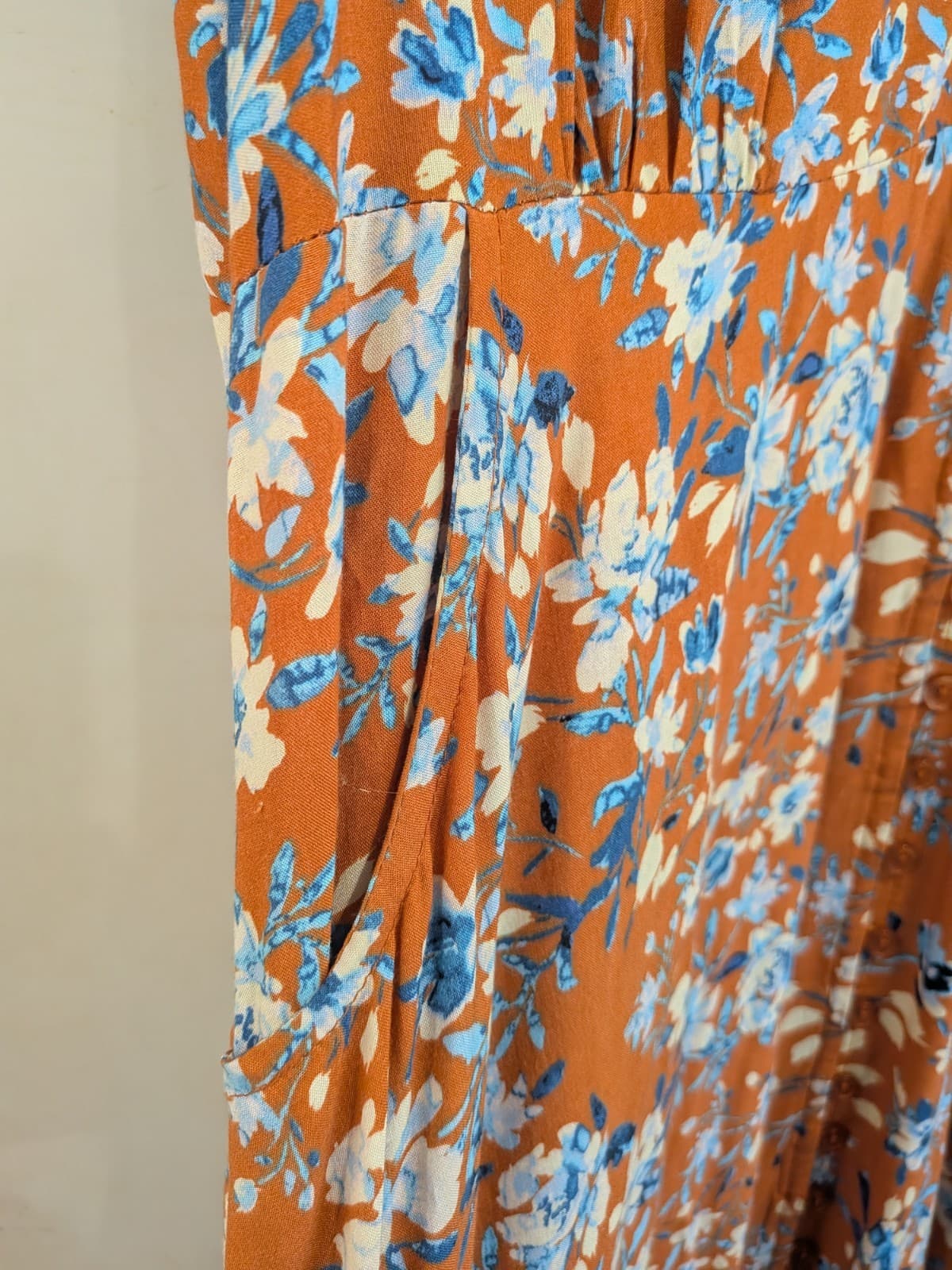 JAASE Maxi Dress L Rust Orange Blue Floral Boho Button Front Festival — photo 5 of 10