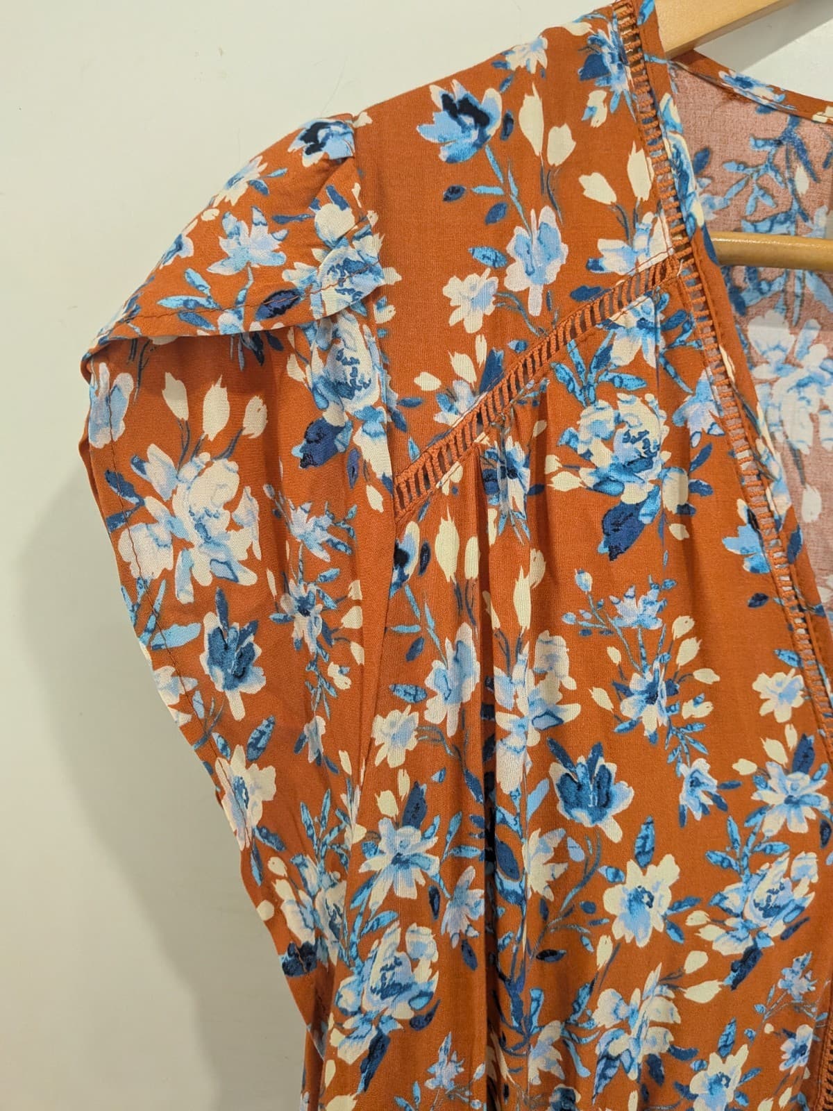 JAASE Maxi Dress L Rust Orange Blue Floral Boho Button Front Festival — photo 7 of 10