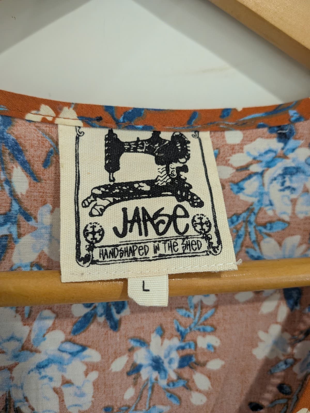 JAASE Maxi Dress L Rust Orange Blue Floral Boho Button Front Festival — photo 8 of 10