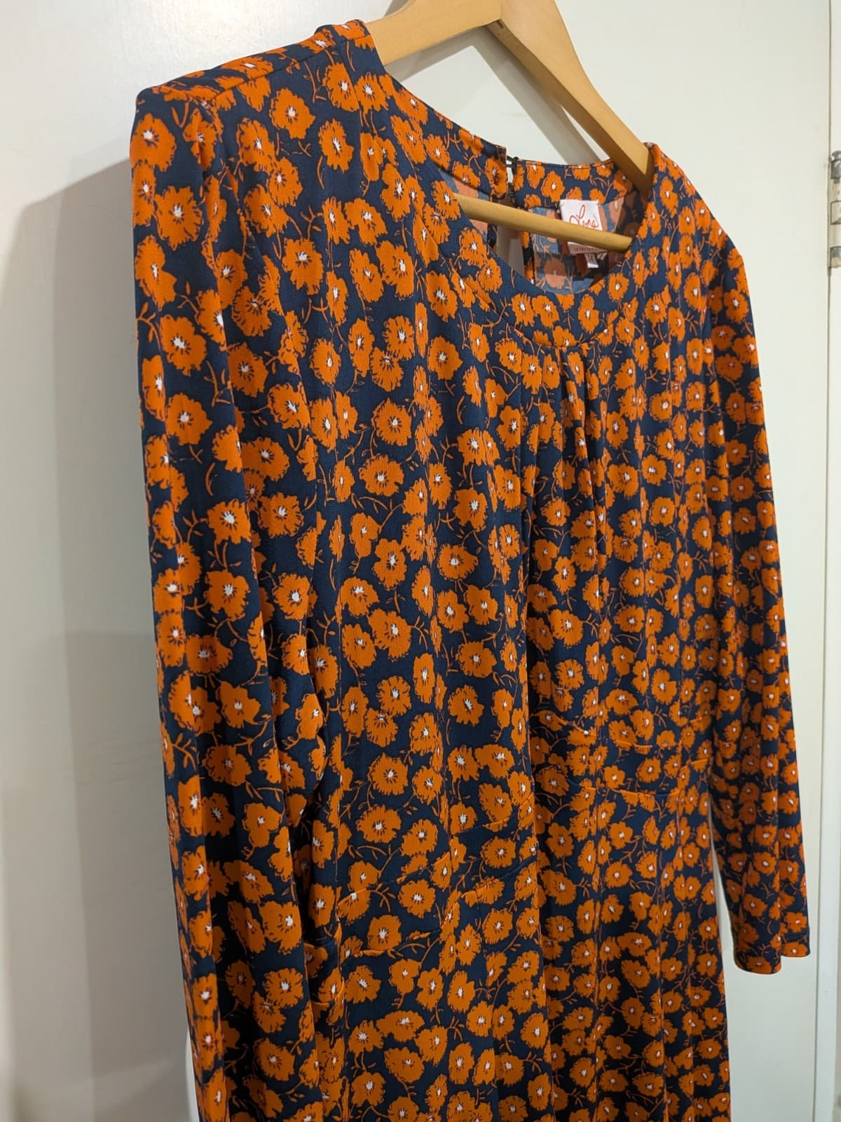 Leona Edmiston Dress AU 14 Orange Floral Long Sleeve A Line Cocktail Wedding — photo 5 of 10