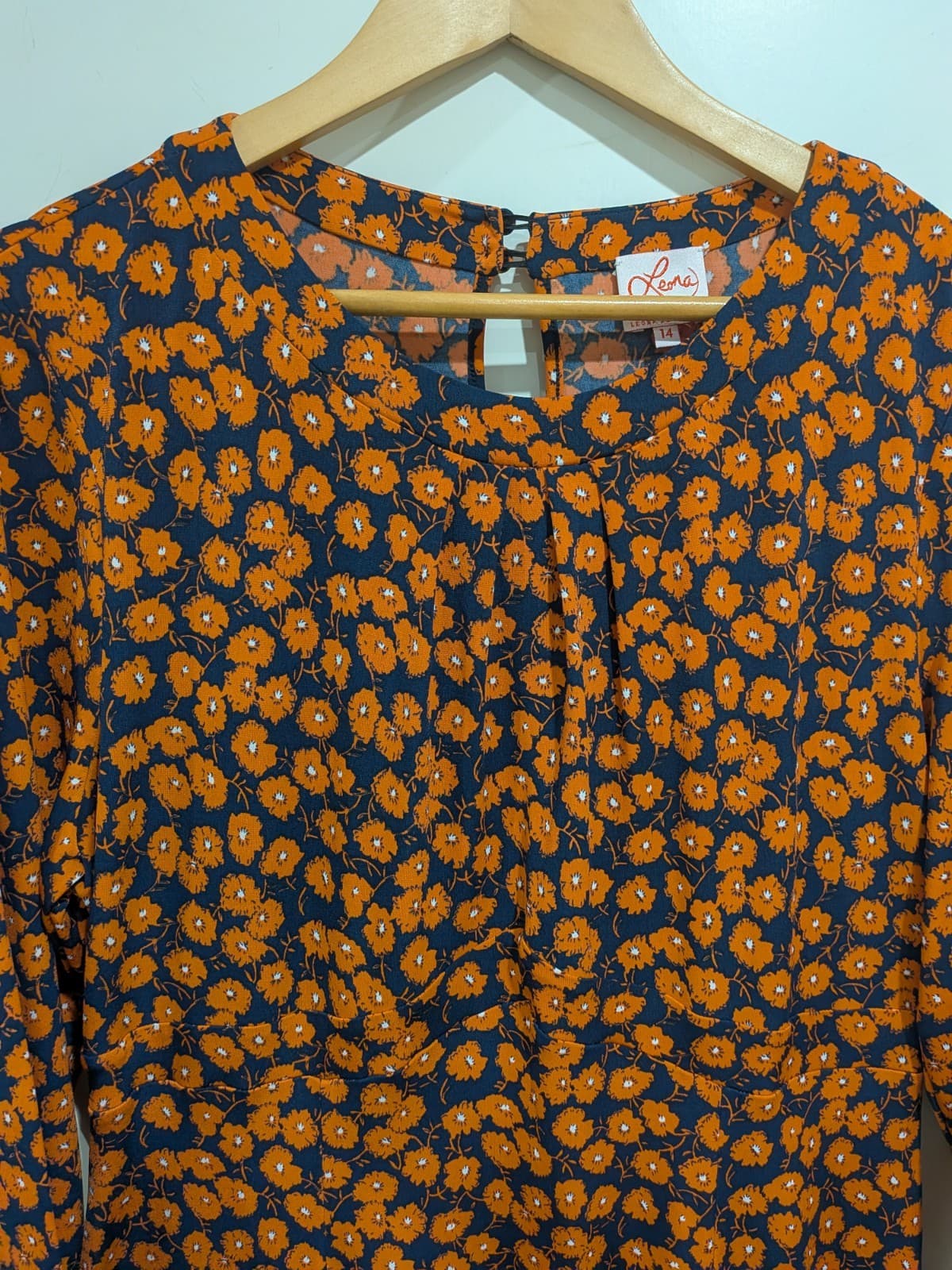Leona Edmiston Dress AU 14 Orange Floral Long Sleeve A Line Cocktail Wedding — photo 6 of 10