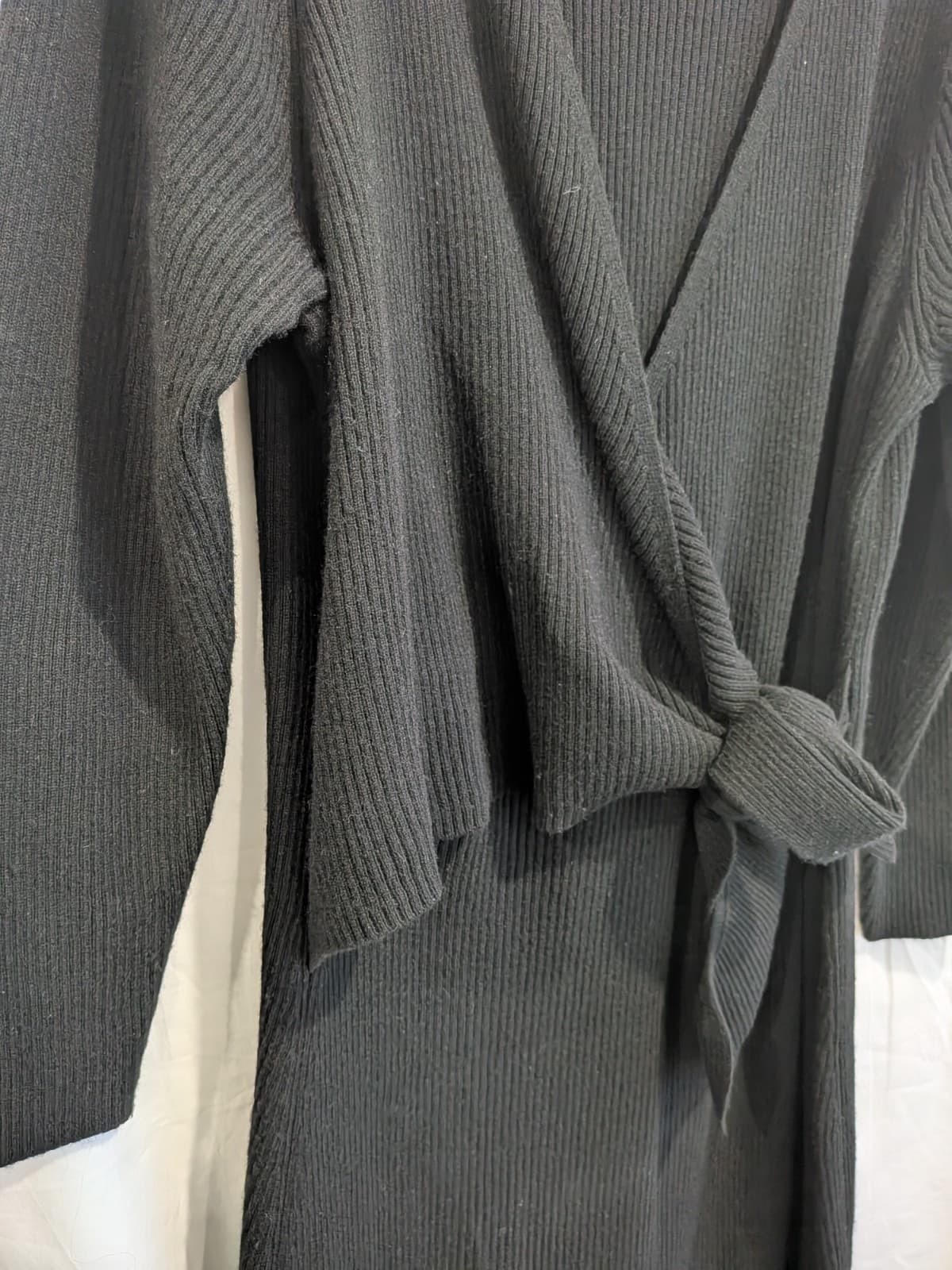 Blue Illusion Wrap Knit Dress 2XL Black Wool Cashmere Blend Midi Long Sleeve — photo 4 of 10