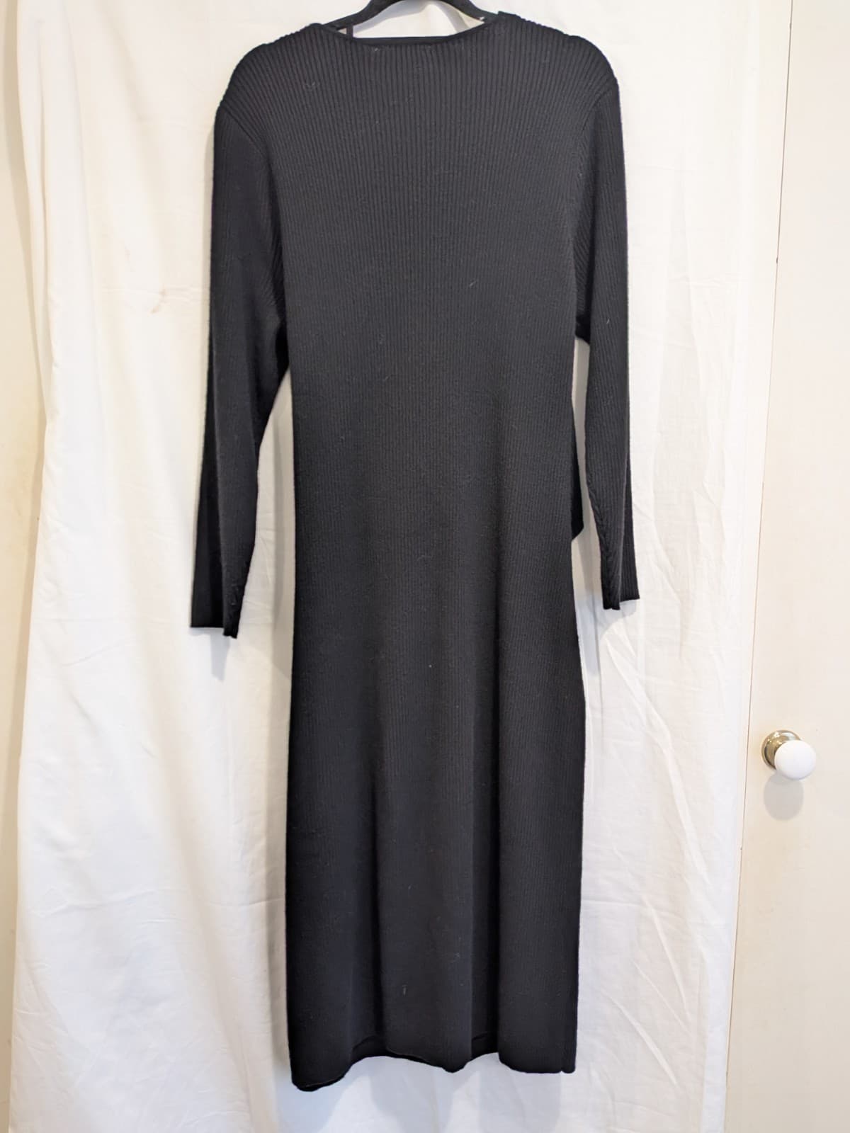 Blue Illusion Wrap Knit Dress 2XL Black Wool Cashmere Blend Midi Long Sleeve — photo 10 of 10