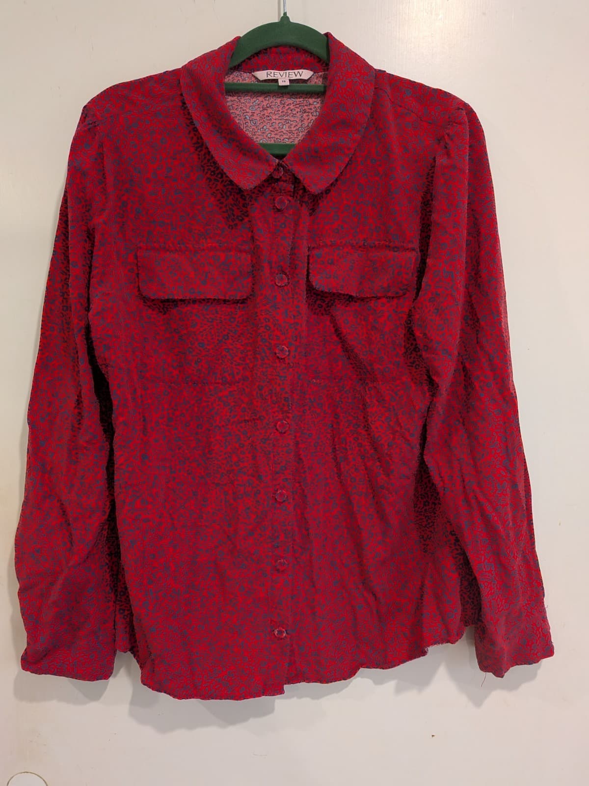 Review Blouse Size 12 Red Blue Floral Button Shirt Lyocell Long Sleeve Work — photo 3 of 12