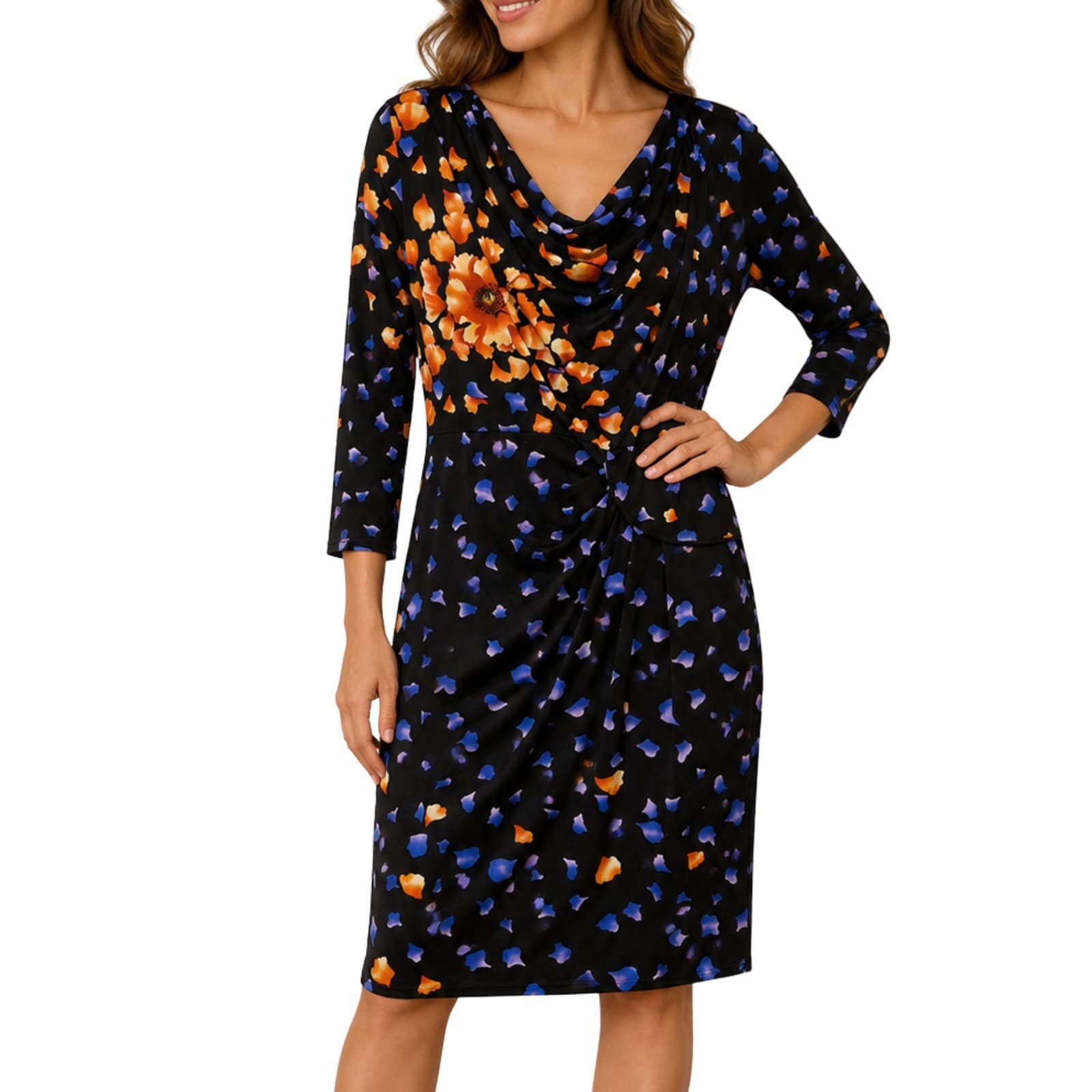 Leona Edmiston Dress Size 14 Floral Ruched Cowl Neck Cocktail Wedding Party — photo 1 of 11
