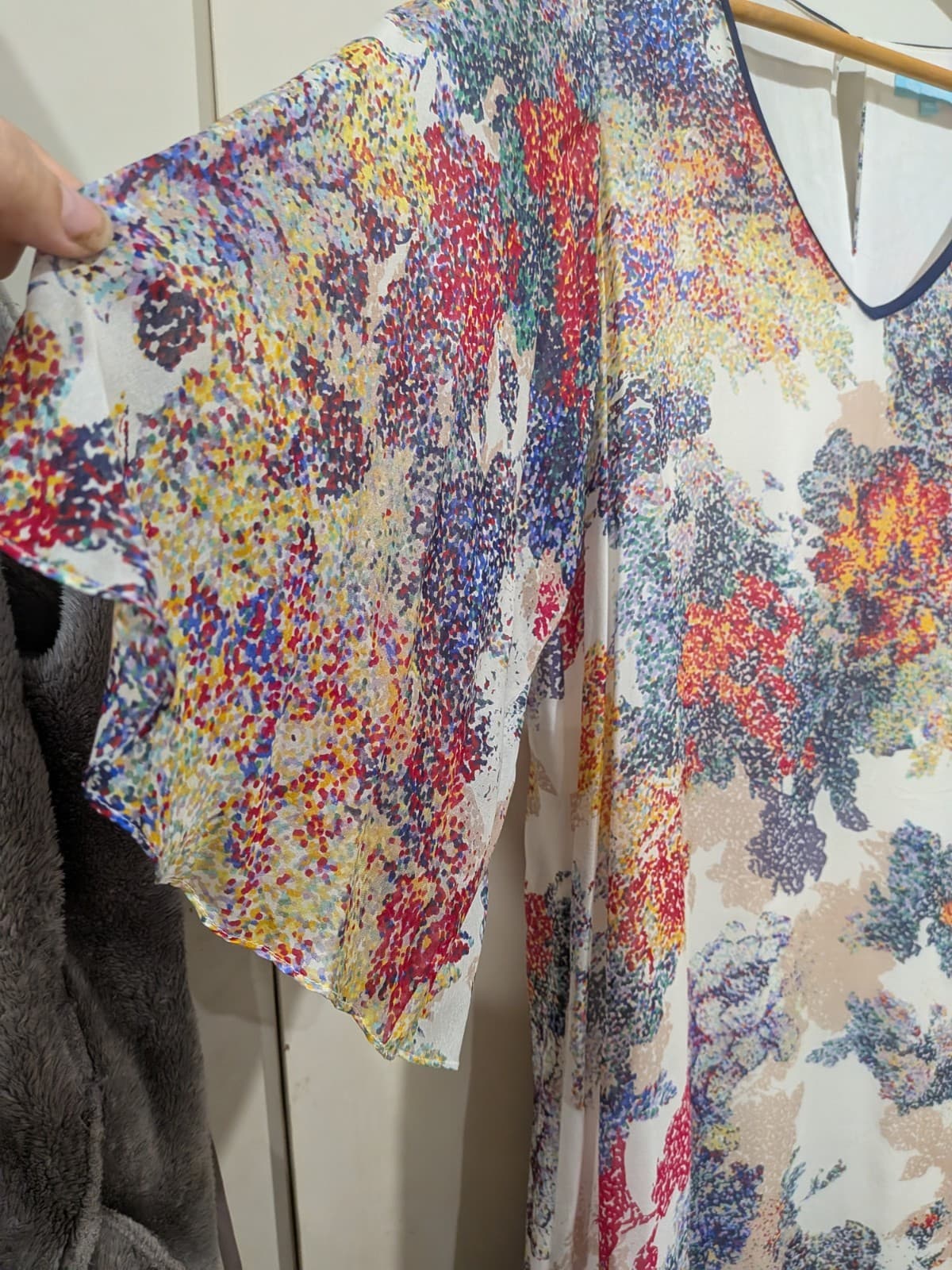 Blue Illusion Silk Shift Dress Womens XL AU 16 18 Multicolour Floral Kaftan — photo 3 of 10