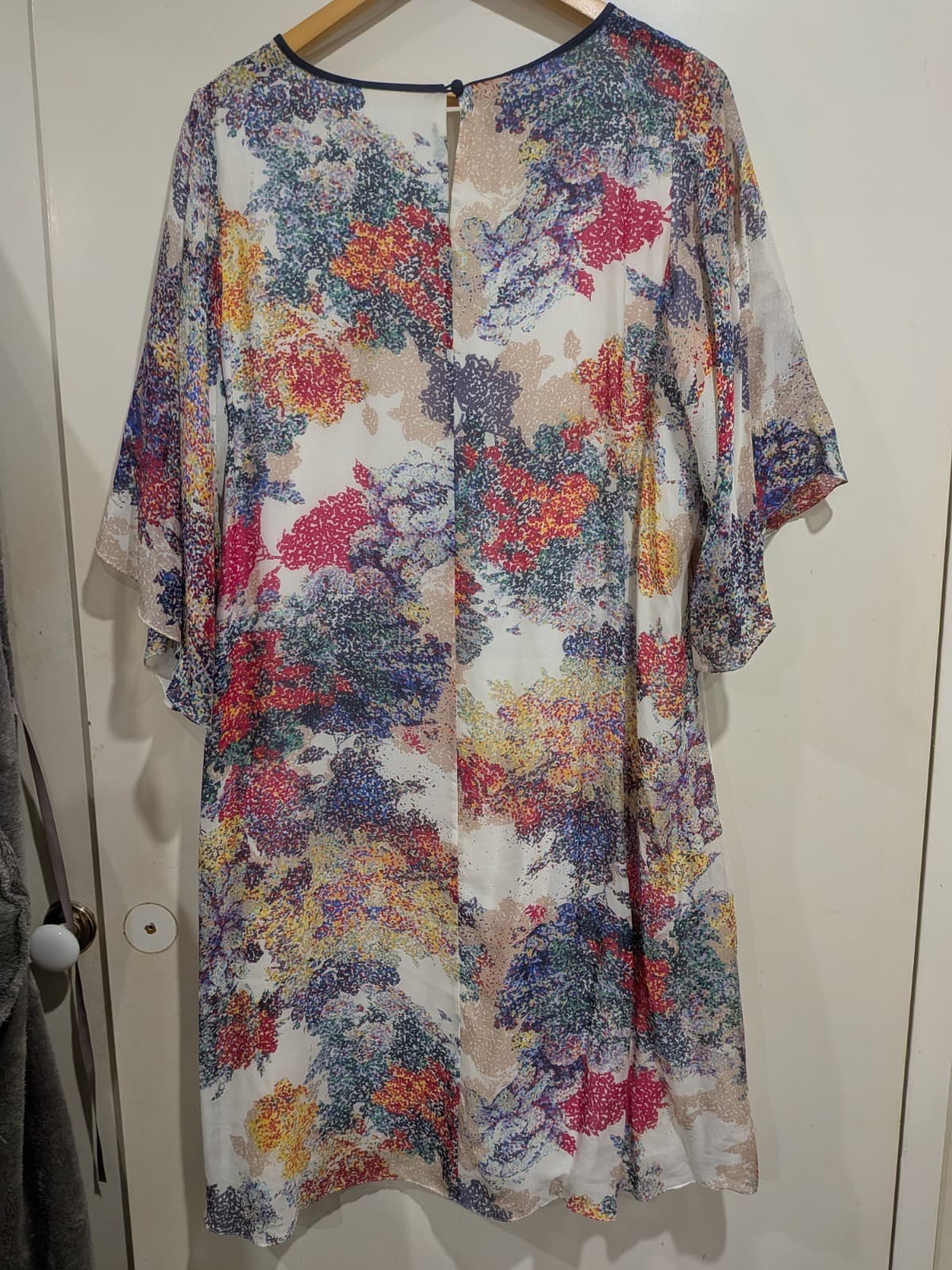 Blue Illusion Silk Shift Dress Womens XL AU 16 18 Multicolour Floral Kaftan — photo 10 of 10