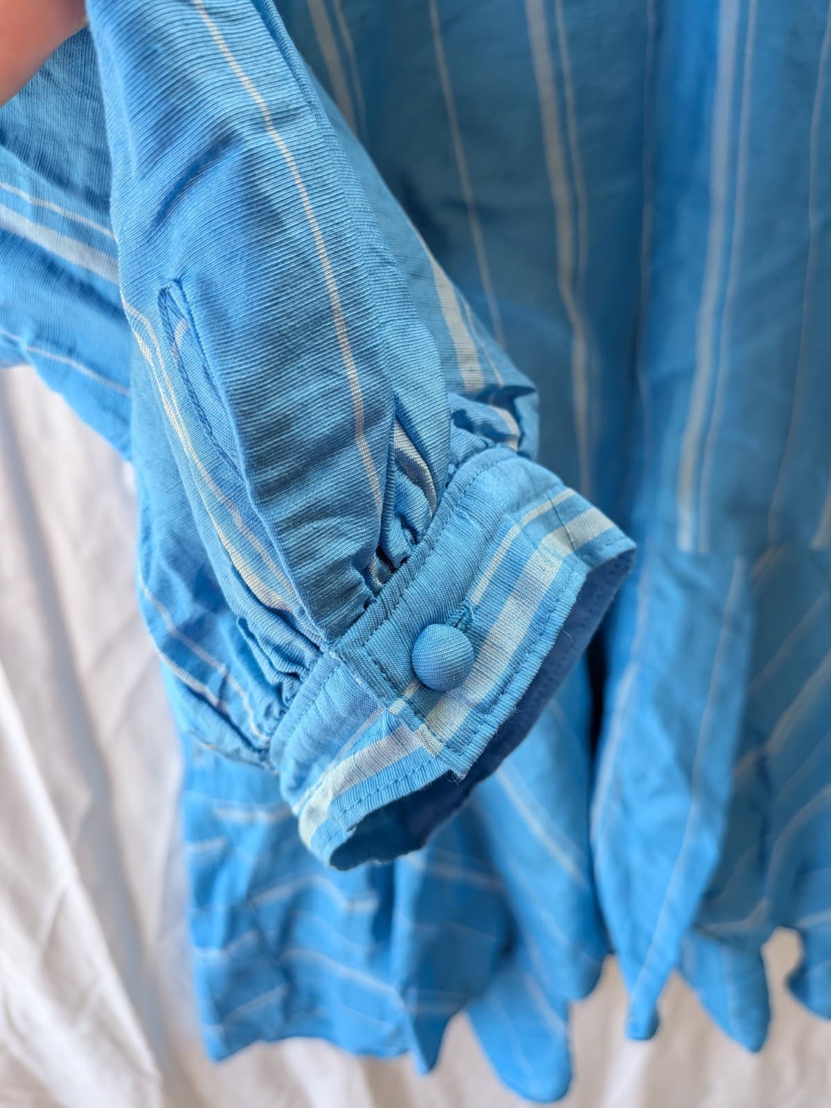 Country Road Silk Linen Dress Blue Stripe Long Sleeve Mini Size 14 — photo 4 of 12