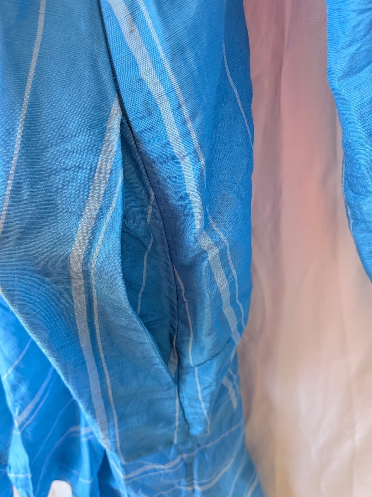 Country Road Silk Linen Dress Blue Stripe Long Sleeve Mini Size 14 — photo 8 of 12