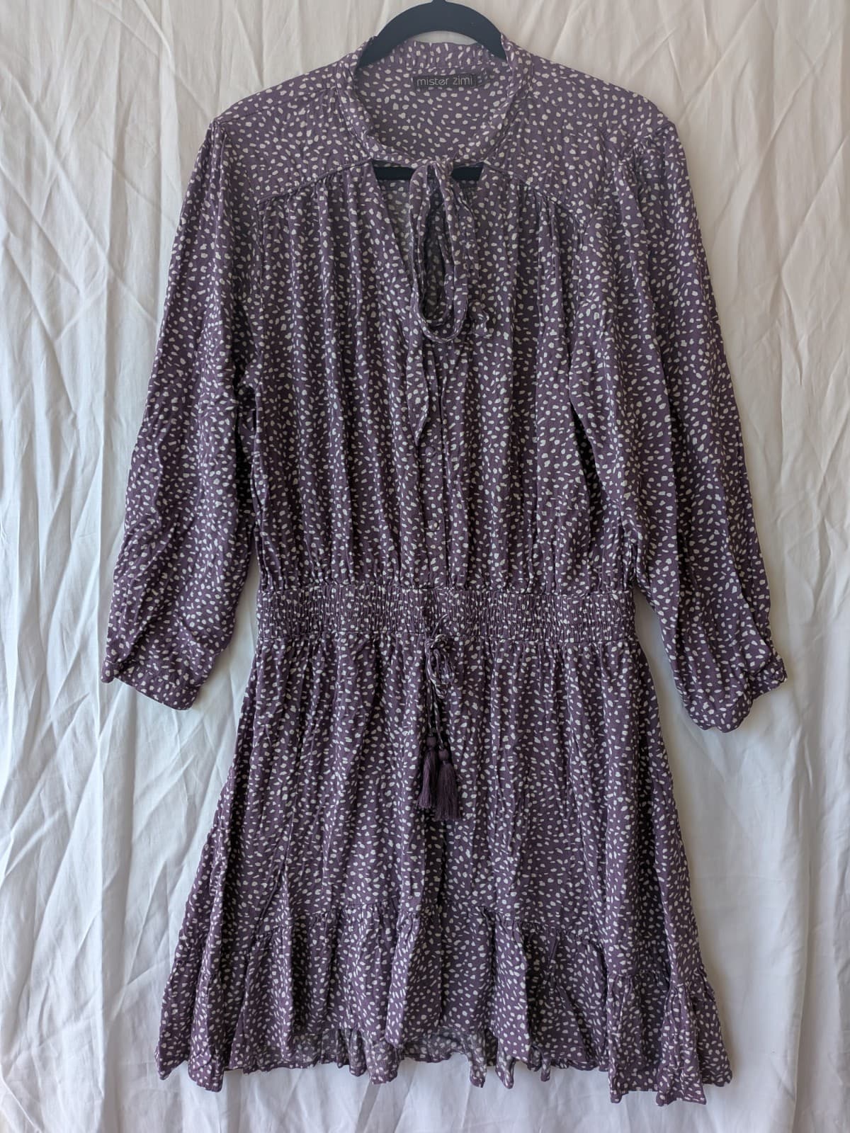 Mister Zimi Dress Purple Shirred Waist Boho Mini Size 14 AU 10 US — photo 2 of 9