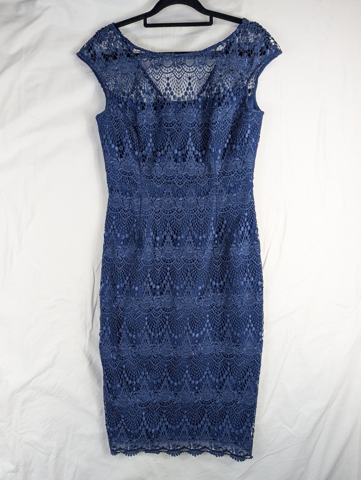 Anthea Crawford Dress Blue Lace Wiggle Cocktail Wedding Old Money Size AUS 8 — photo 3 of 9