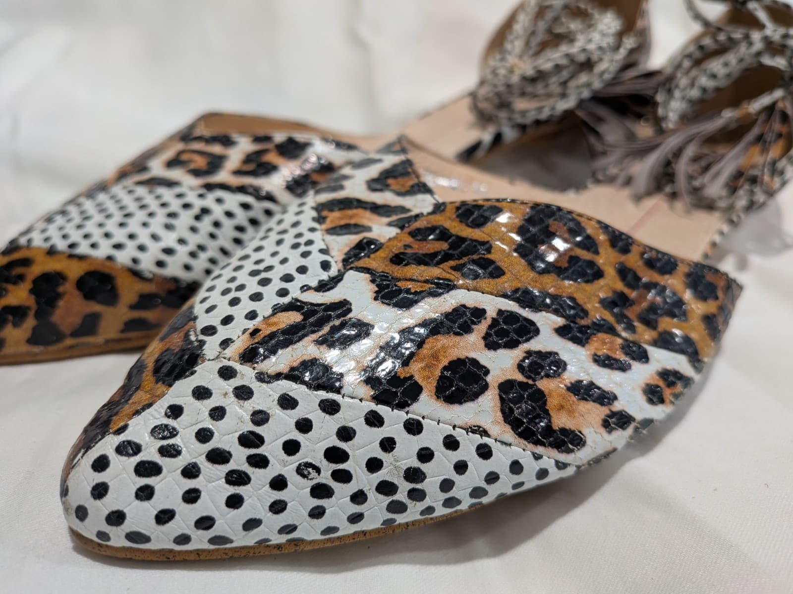 Mollini Flats Leather Pointed Toe Animal Print Ankle Tie Shoes Size EU 41 AU 10 — photo 3 of 15