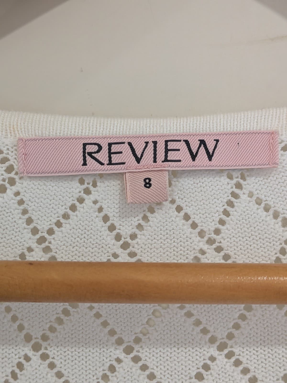 Review White Pointelle Knit Cardigan Pearl Detail 3/4 Sleeve Womens AU 8 Cotton — photo 6 of 9