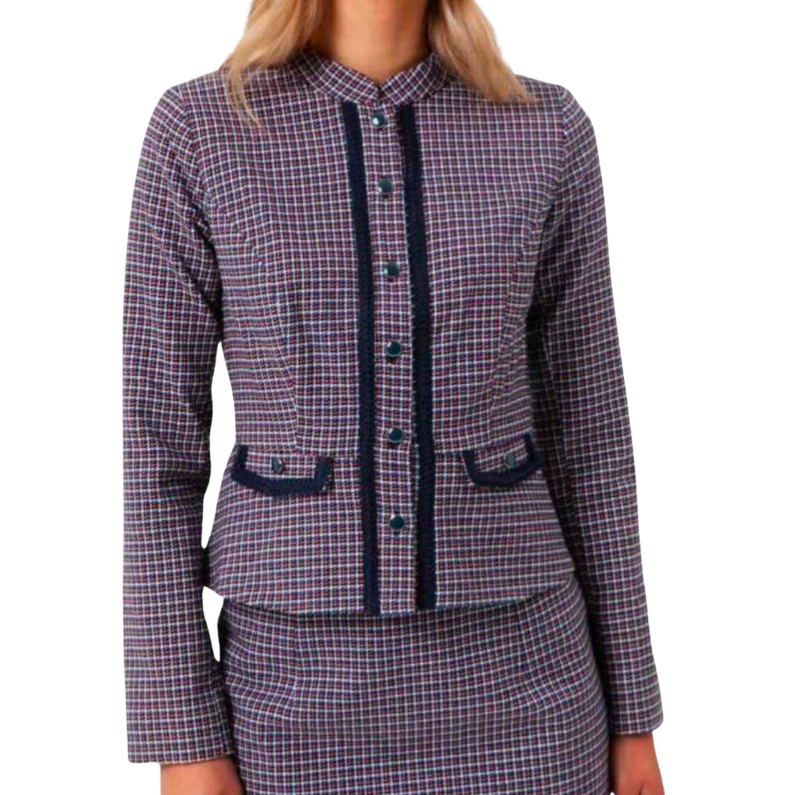 Review Blazer Wool Blend Jacket Navy Corporate Old Money Tweed Peplum Size 8 — photo 1 of 7