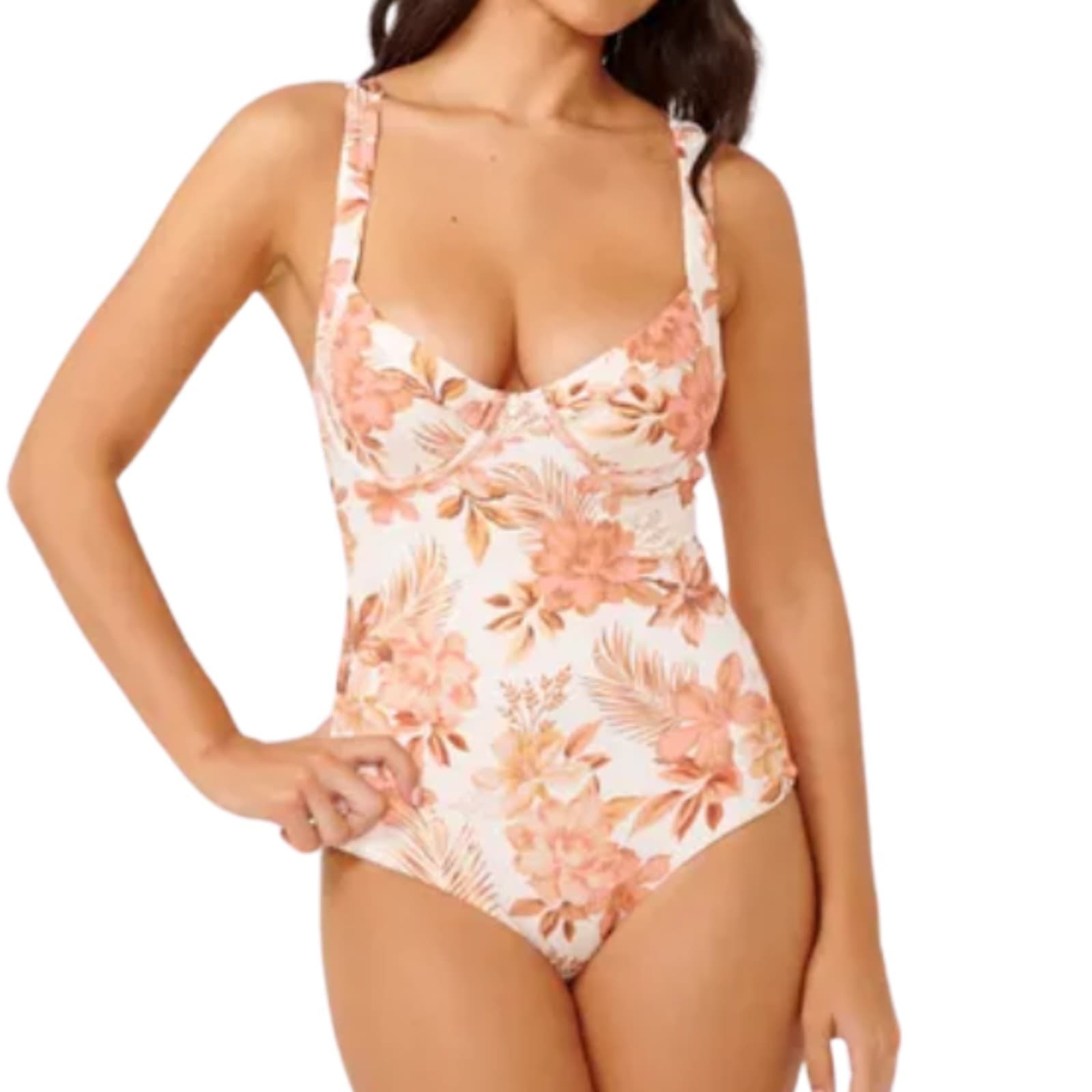 Rip Curl Swimsuit Plus Size 2XL D DD Cup Floral One Piece White Peach Adjustable — photo 1 of 17