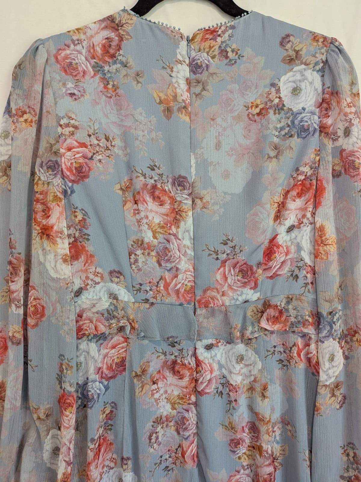 Forever New Dress Floral Ruffle Midi Blue Pink Long Sleeve Chiffon Size Aus 10 — photo 10 of 11
