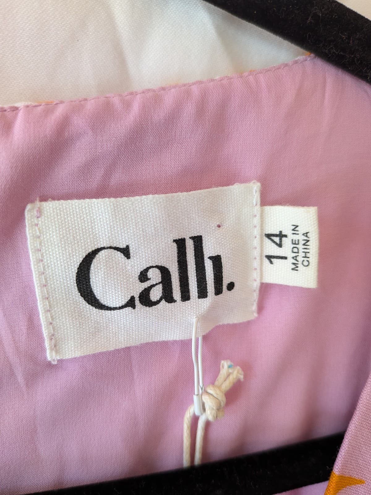 Calli Mini Dress Pink Orange Geo Print Ruched Puff Sleeve Resort NWT Size 14 — photo 6 of 14
