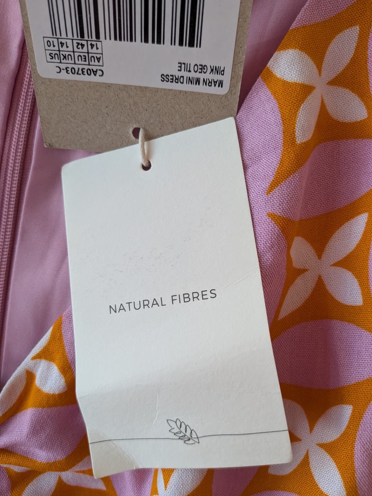 Calli Mini Dress Pink Orange Geo Print Ruched Puff Sleeve Resort NWT Size 14 — photo 8 of 14