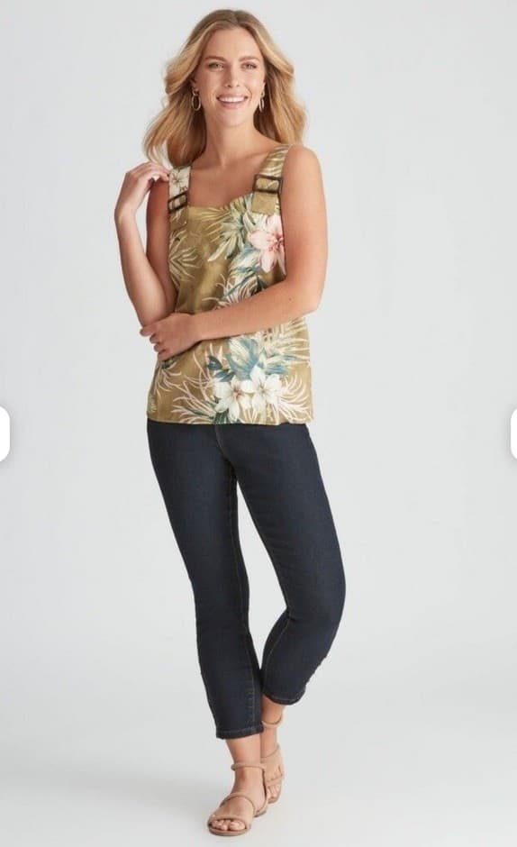 Rockmans Linen Tropical Island Hawaiian Hibiscus Top Blouse — photo 3 of 7