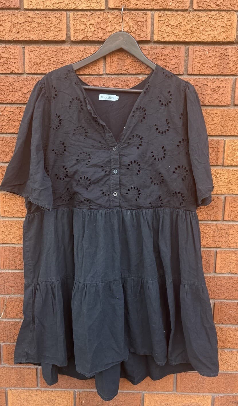 Atmos Here Black Womens Short Sleeve Cotton Dress Size 24 Lined — photo 1 of 12