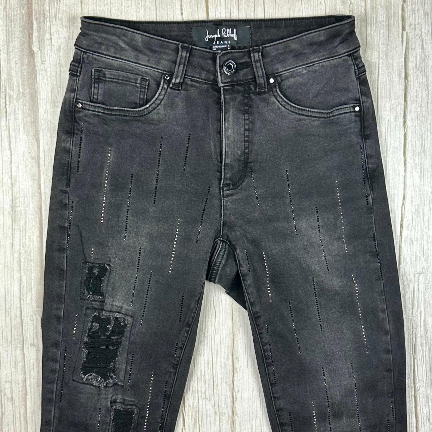 Joseph Ribkoff Distressed Black Jewelled Skinny Jeans -Size 6 — photo 3 of 9