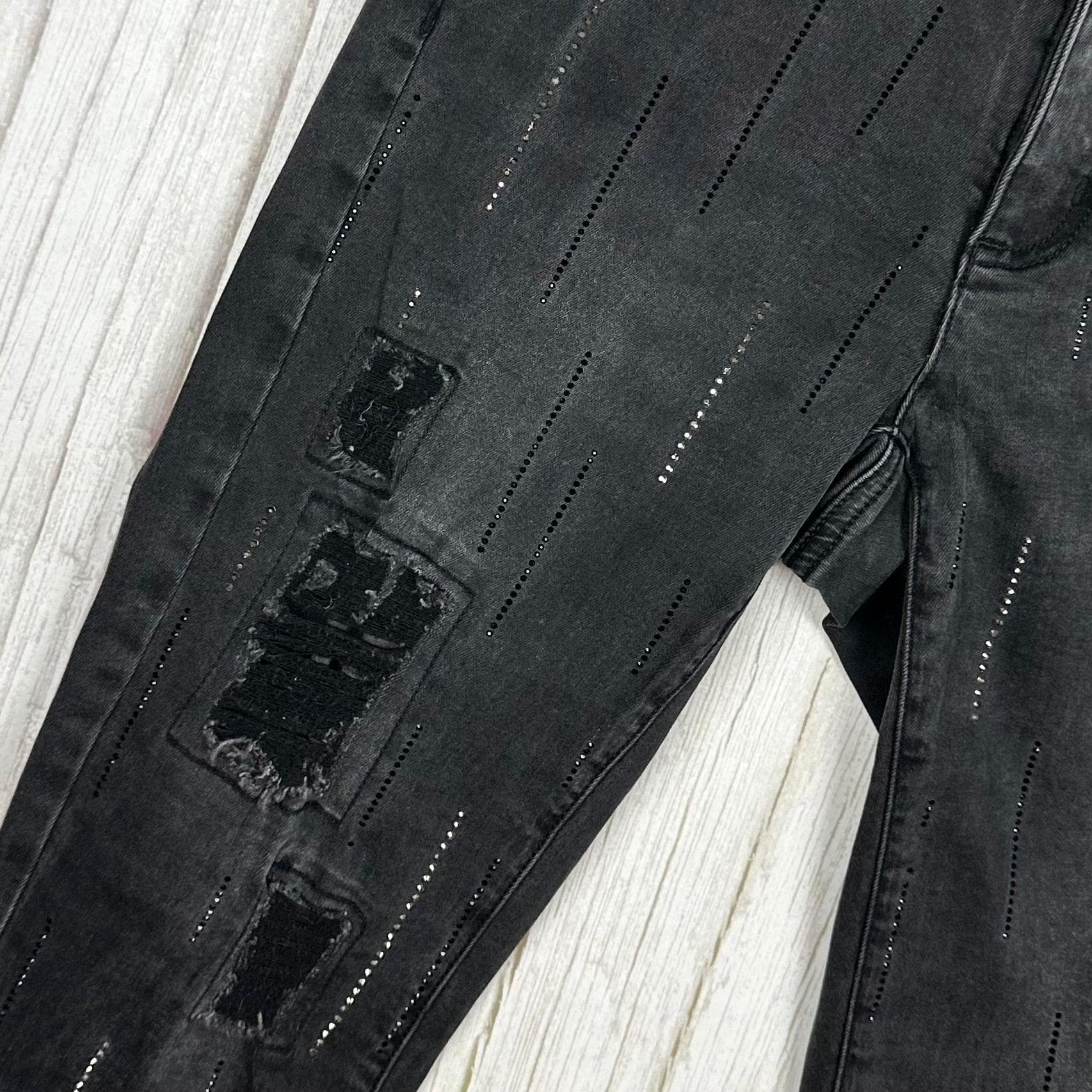 Joseph Ribkoff Distressed Black Jewelled Skinny Jeans -Size 6 — photo 5 of 9