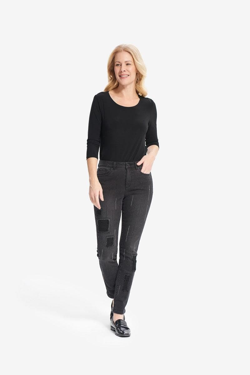Joseph Ribkoff Distressed Black Jewelled Skinny Jeans -Size 6 — photo 8 of 9