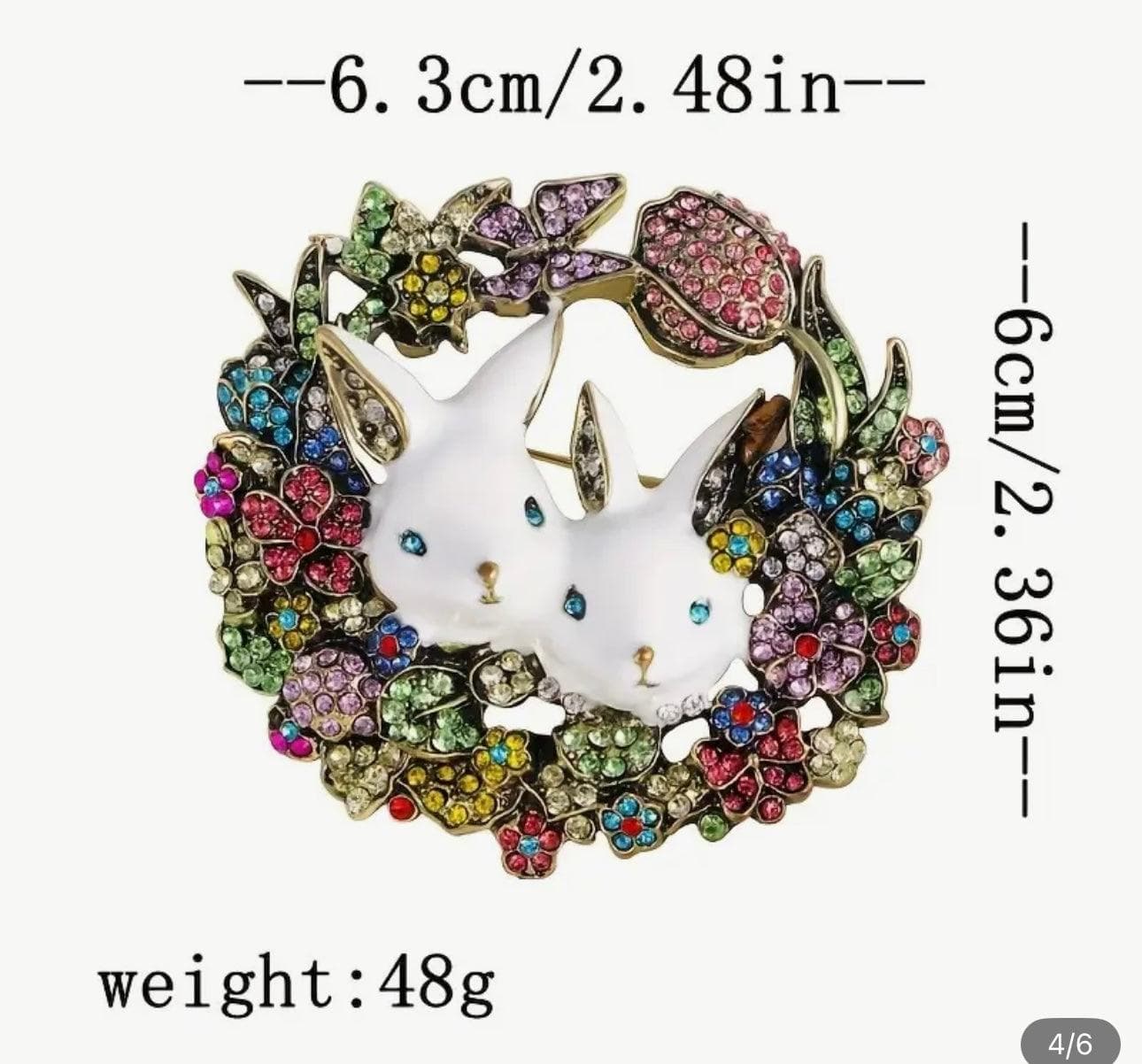 Bunnies in Floral Wreath Sparkle Brooch — photo 3 of 5