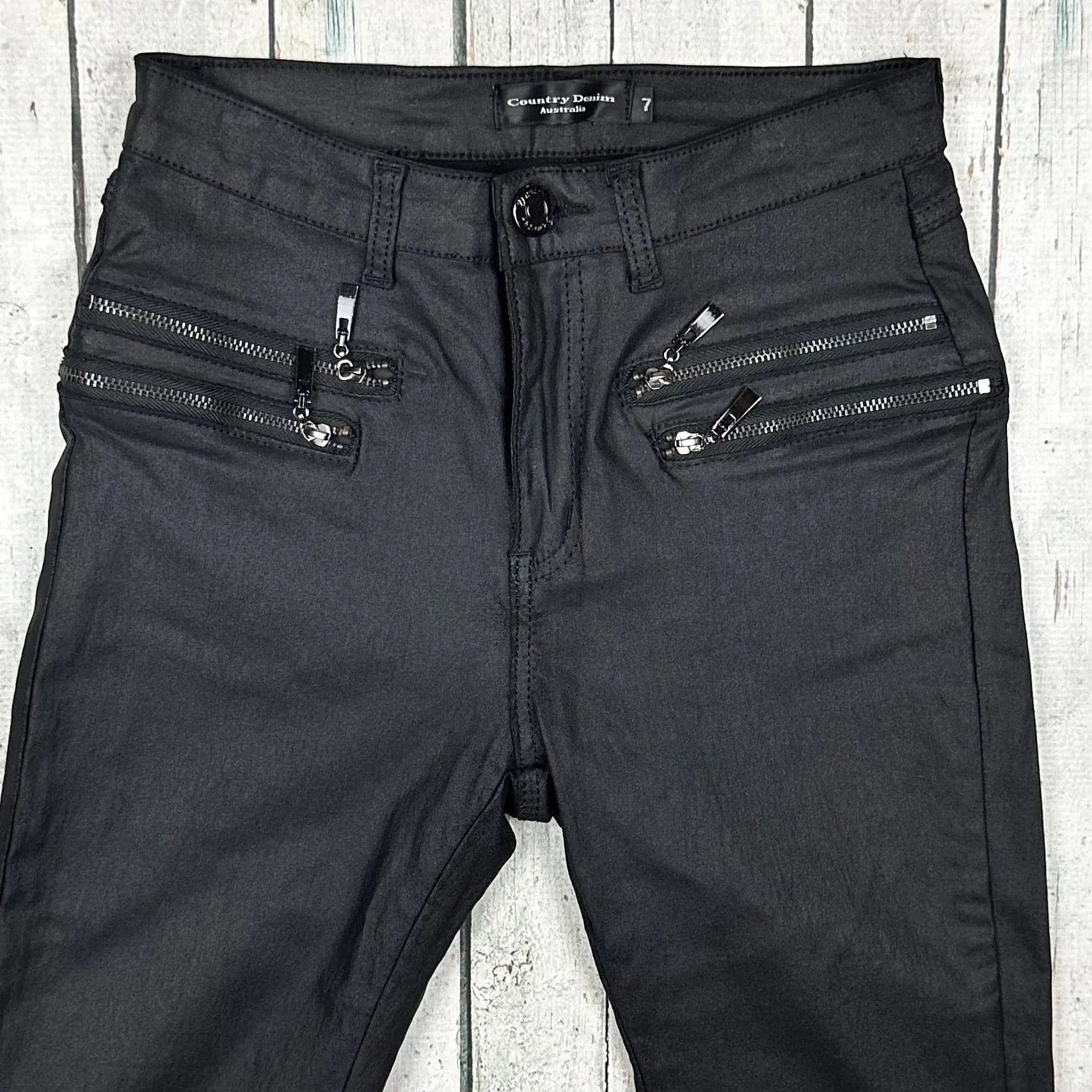Country Denim Black Coated Skinny Zip Pocket Jeans -Size 7 — photo 3 of 7