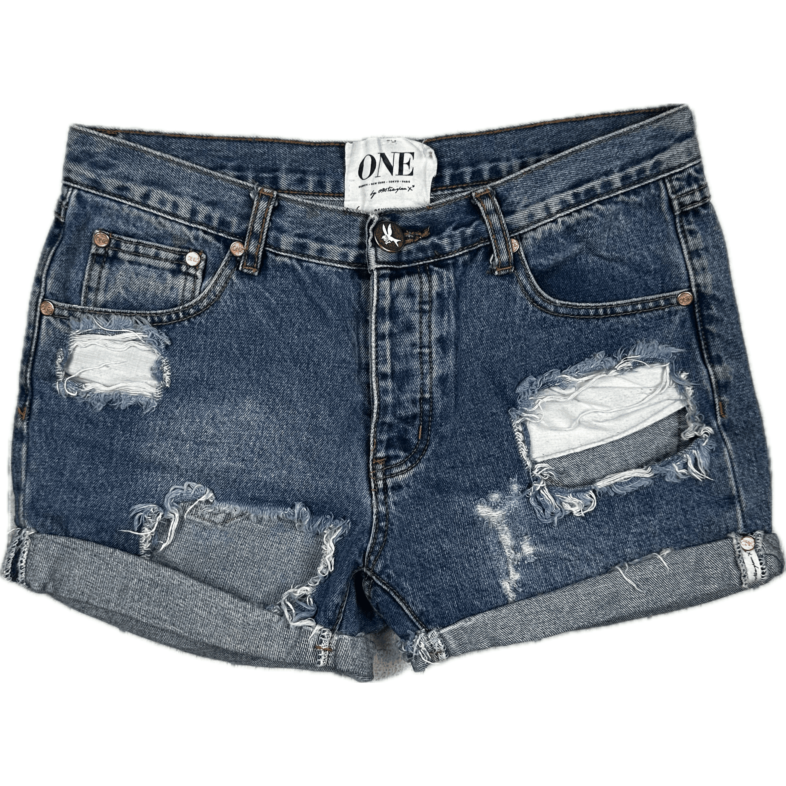 One Teaspoon 'Chargers' Destroyed Denim Shorts - Size 26" — photo 1 of 4