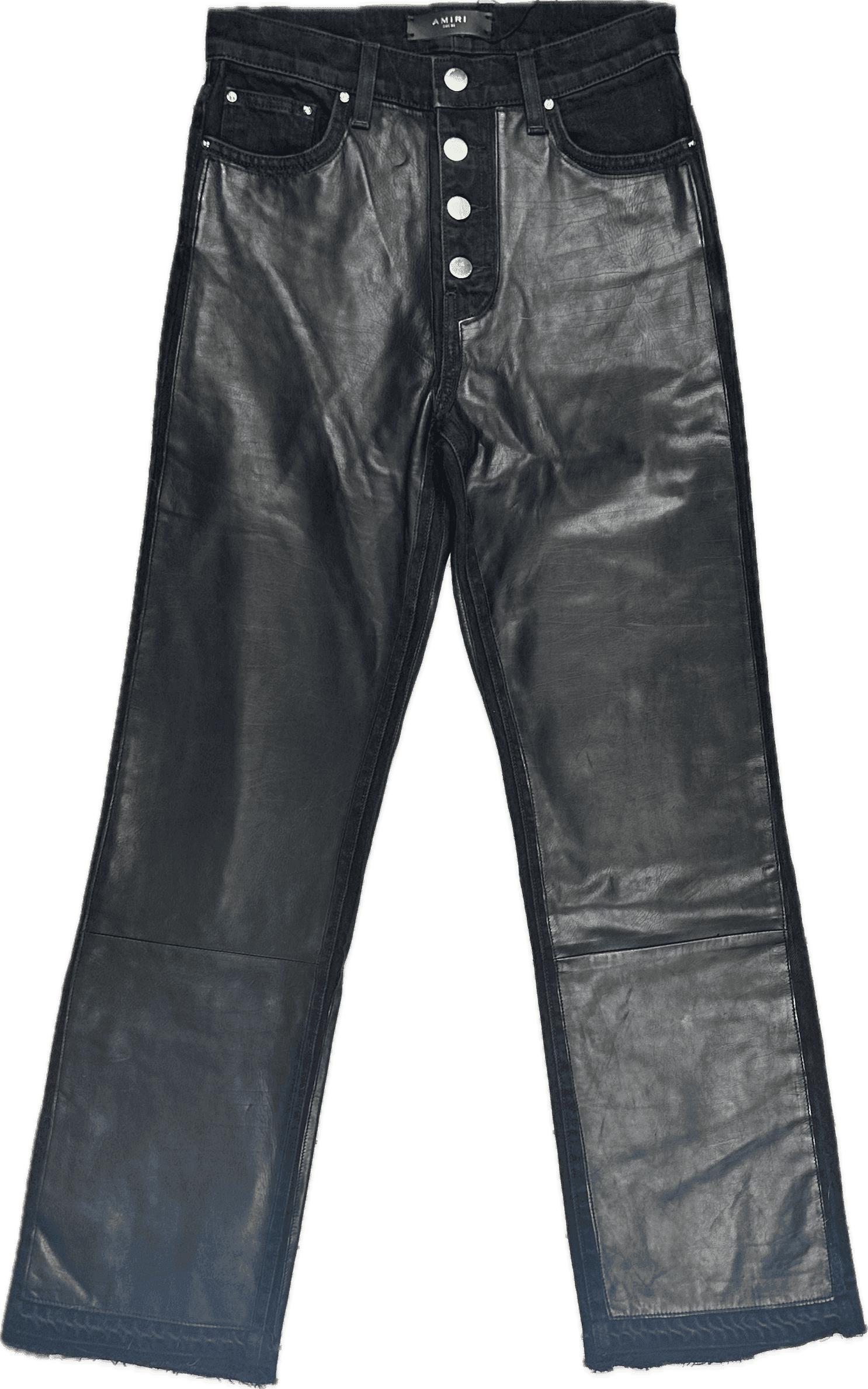 Amiri Black Leather & Denim Kick Flare Jeans- Size 26 or 8AU — photo 4 of 11