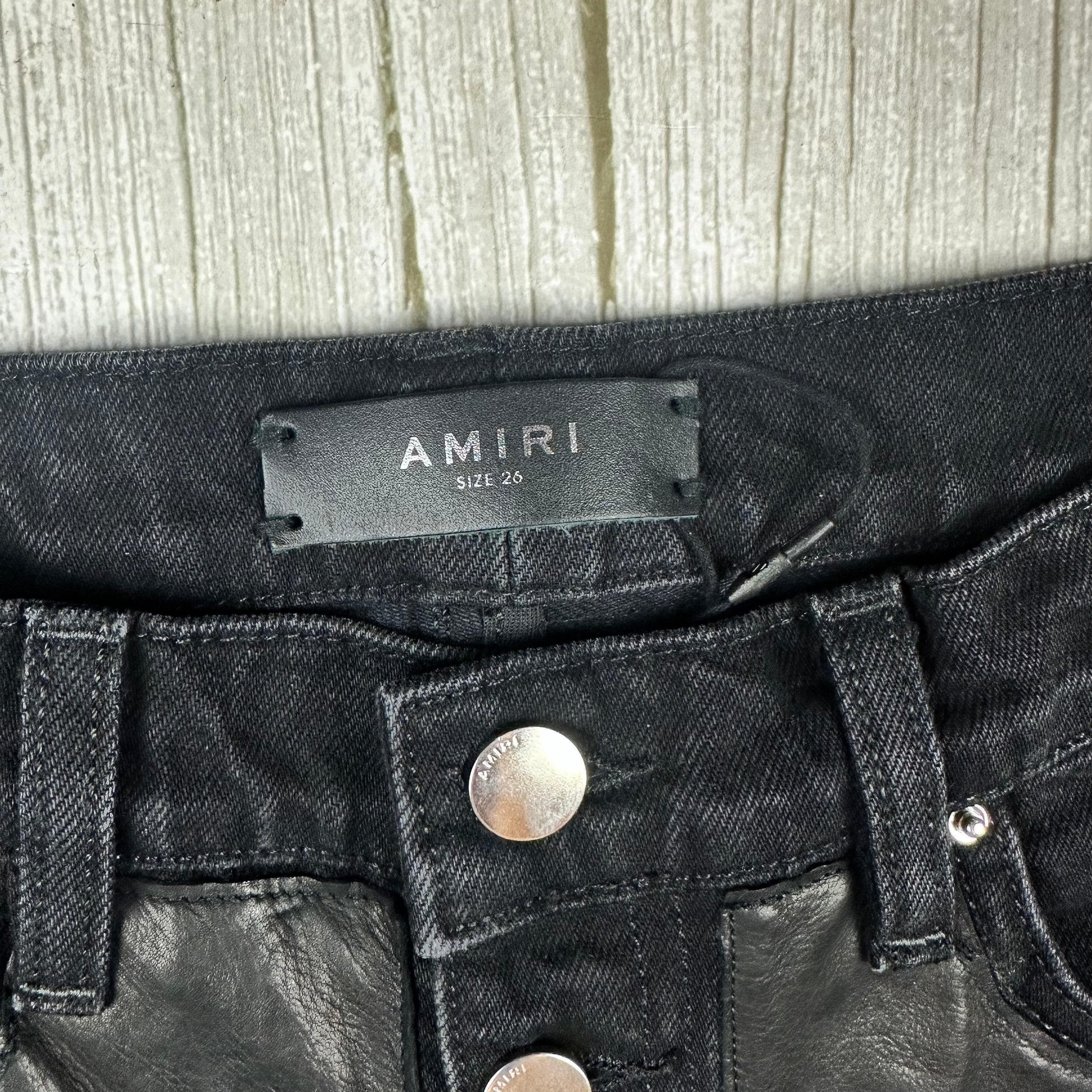 Amiri Black Leather & Denim Kick Flare Jeans- Size 26 or 8AU — photo 7 of 11