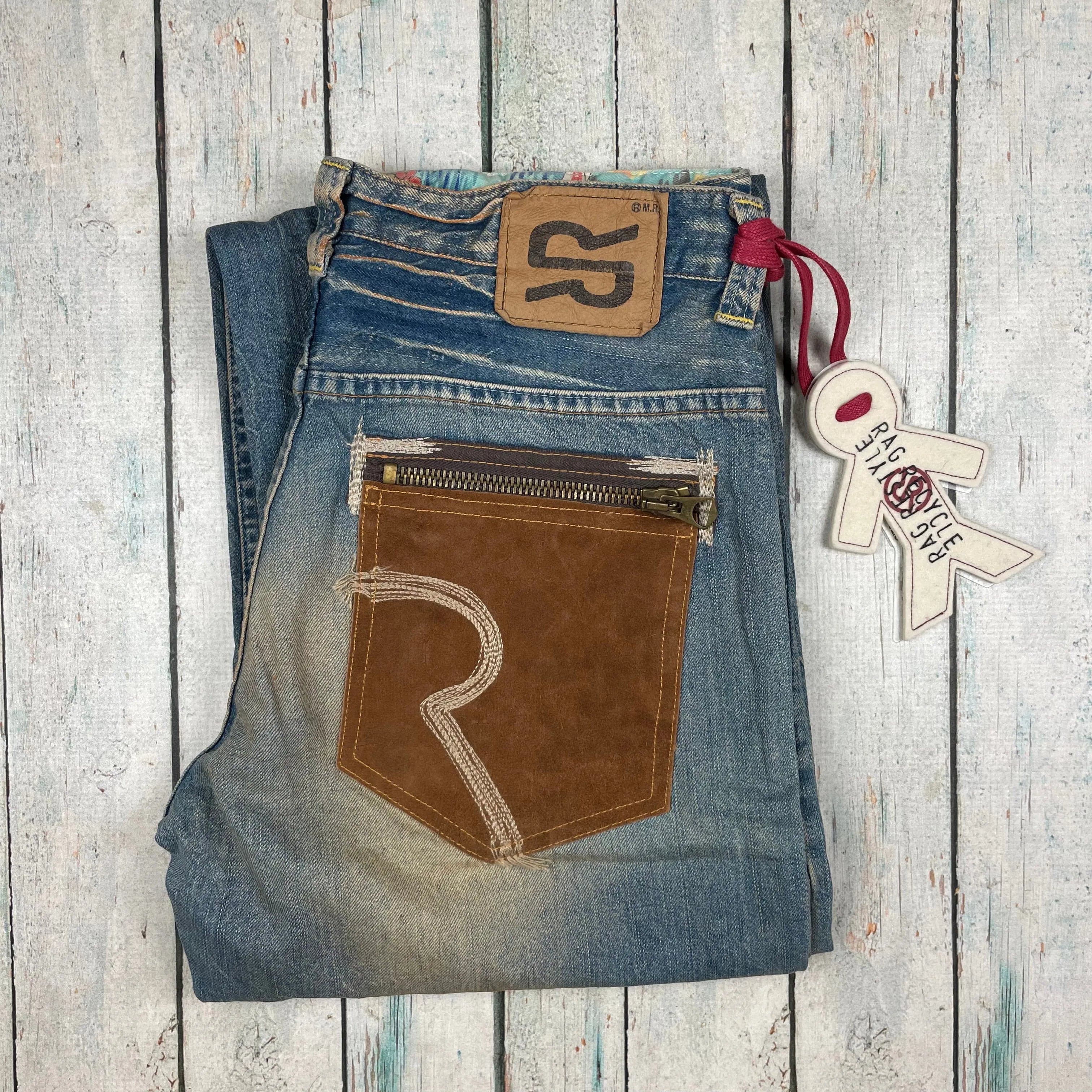 NWT - RA-RE Italian Boys 'Bordone' Distressed Leather Pocket Jeans - Size 14 — photo 5 of 6