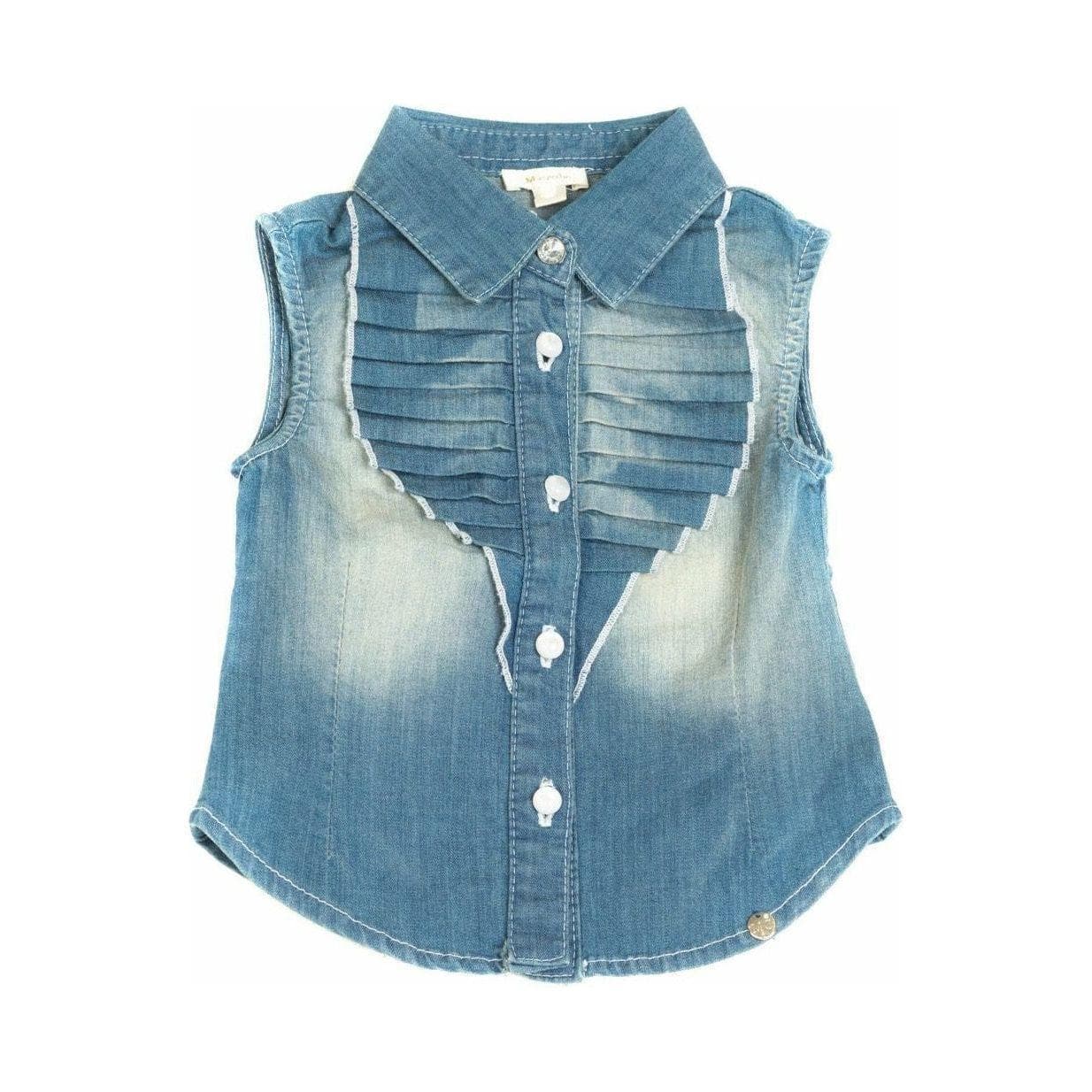 NWT - Microbe Italy Frill front Sleeveless Denim Shirt- Size 6M — photo 1 of 5