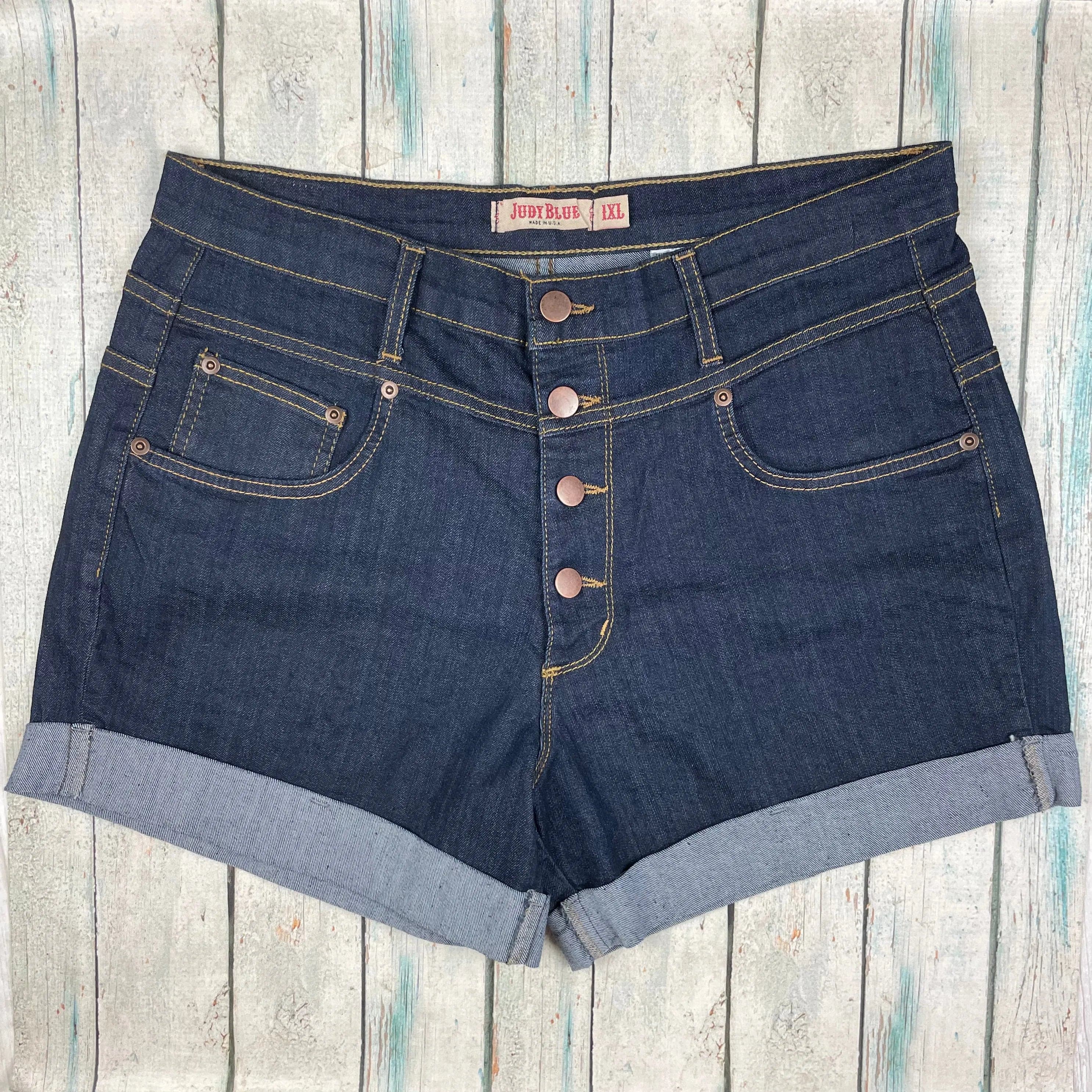 NEW- Judy Blue Made in USA Cuffed Distressed Denim Shorts- Size 16 — photo 6 of 6