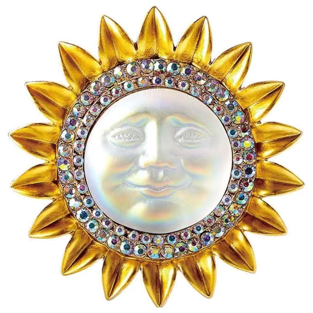 Sun/Moon Face Jewelled Brooch — photo 1 of 2