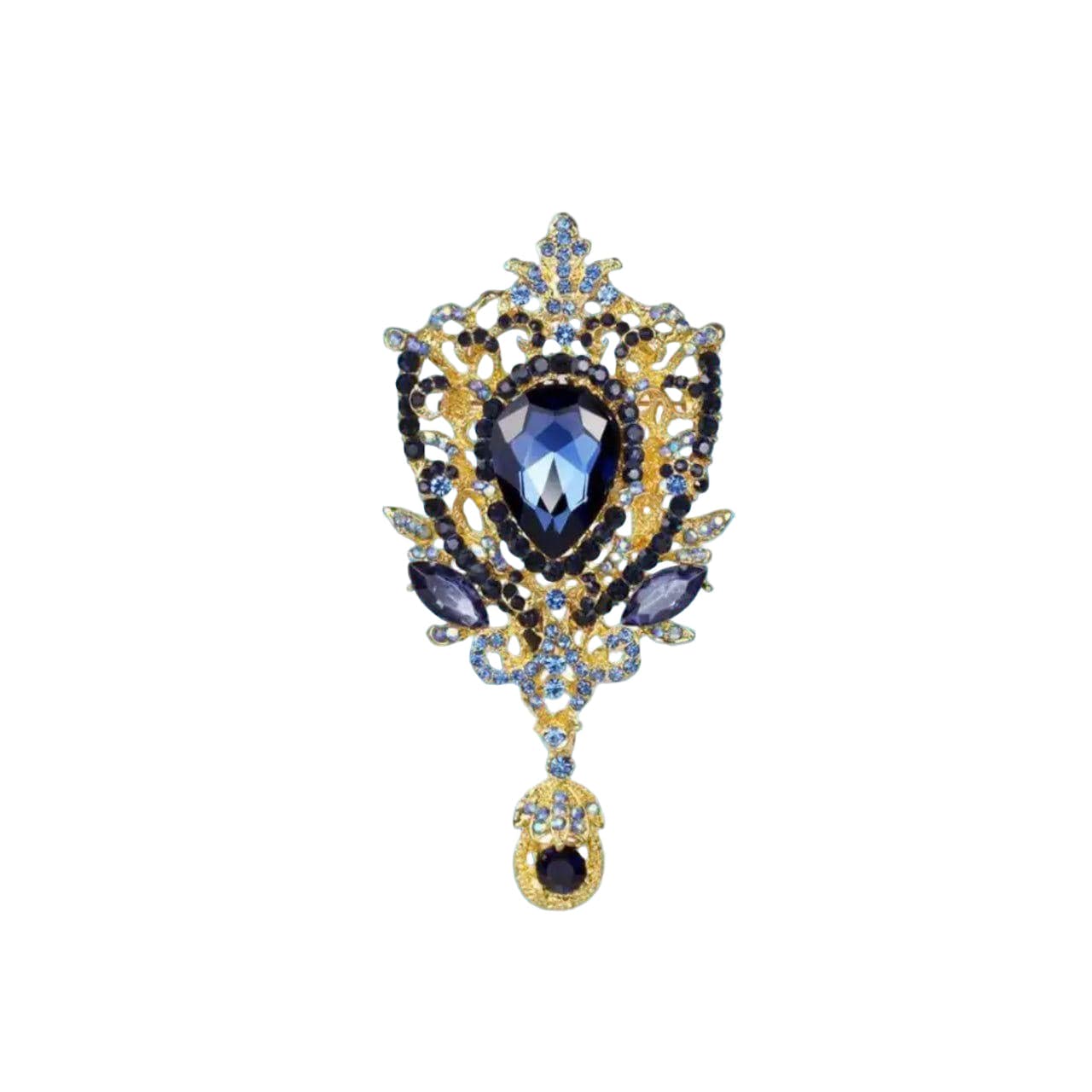 Gold & Crystal Royal Blue Jewelled Brooch