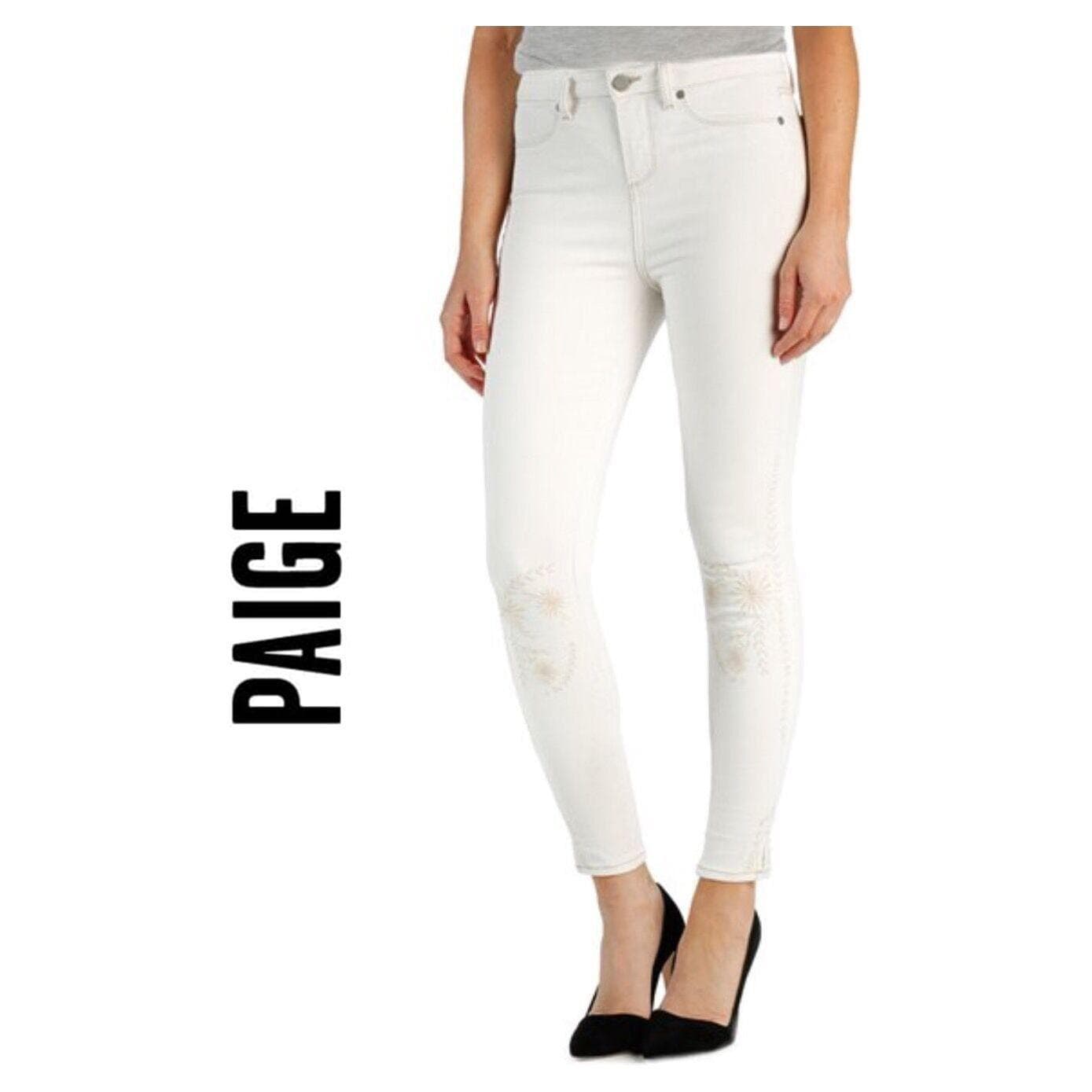 NWT- Paige Denim 'Verdugo Ankle' Ivory Fleur Embroidered Jeans- Size 24 — photo 1 of 5
