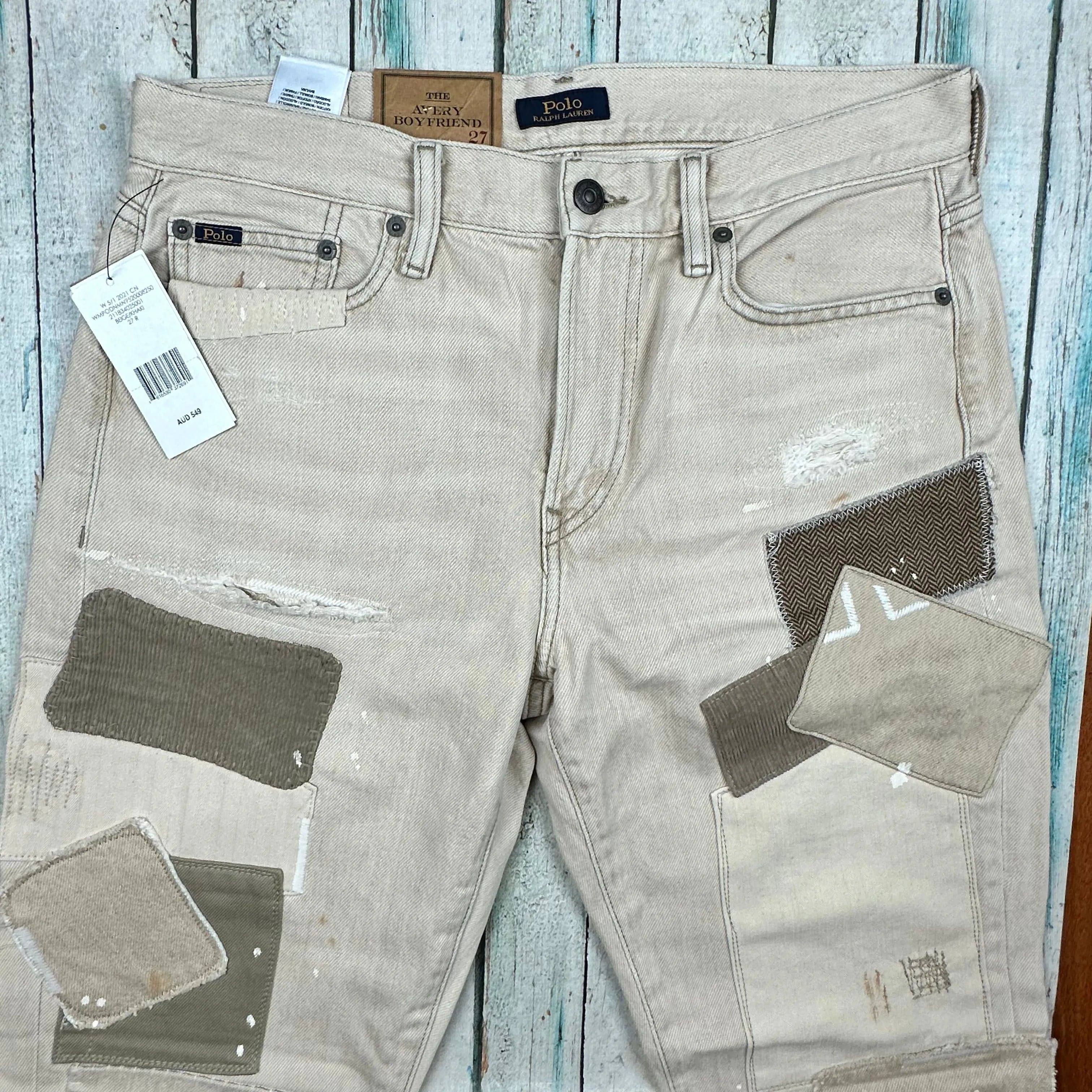 NWT-Ralph Lauren 'Avery Boyfriend' Patchwork Beige Denim Jeans - Size 27 — photo 4 of 10