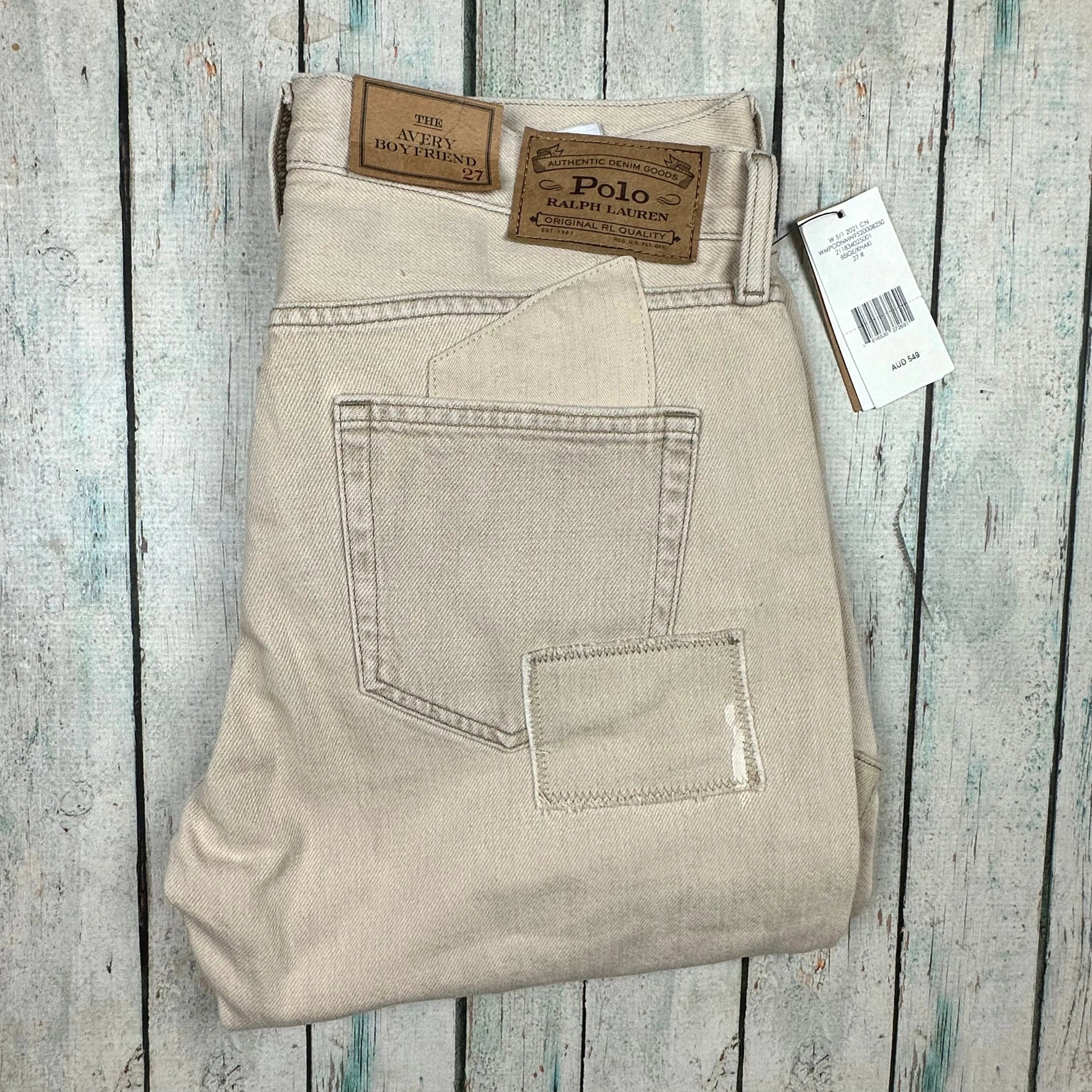 NWT-Ralph Lauren 'Avery Boyfriend' Patchwork Beige Denim Jeans - Size 27 — photo 6 of 10