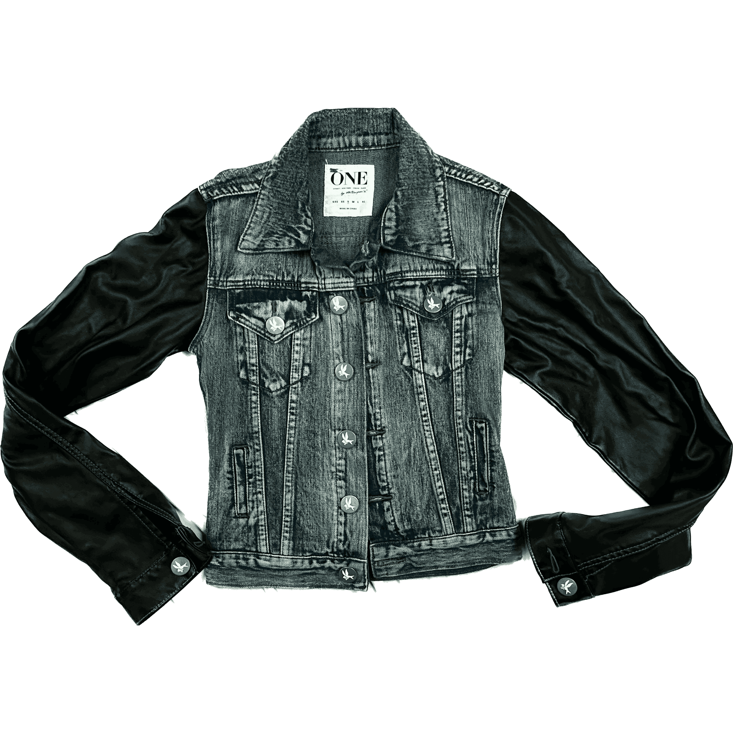 One by One Teaspoon Faux Leather Sleeve Denim Jacket - Size S — photo 1 of 6